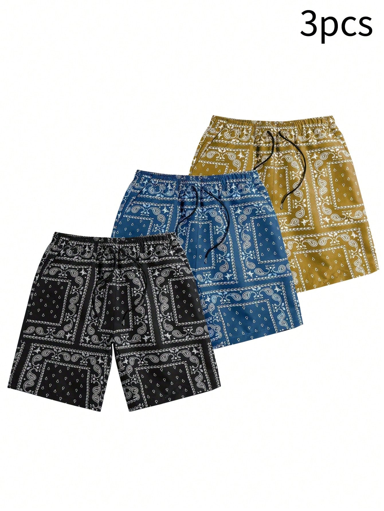 Men's Paisley Print Drawstring Waist Casual Shorts