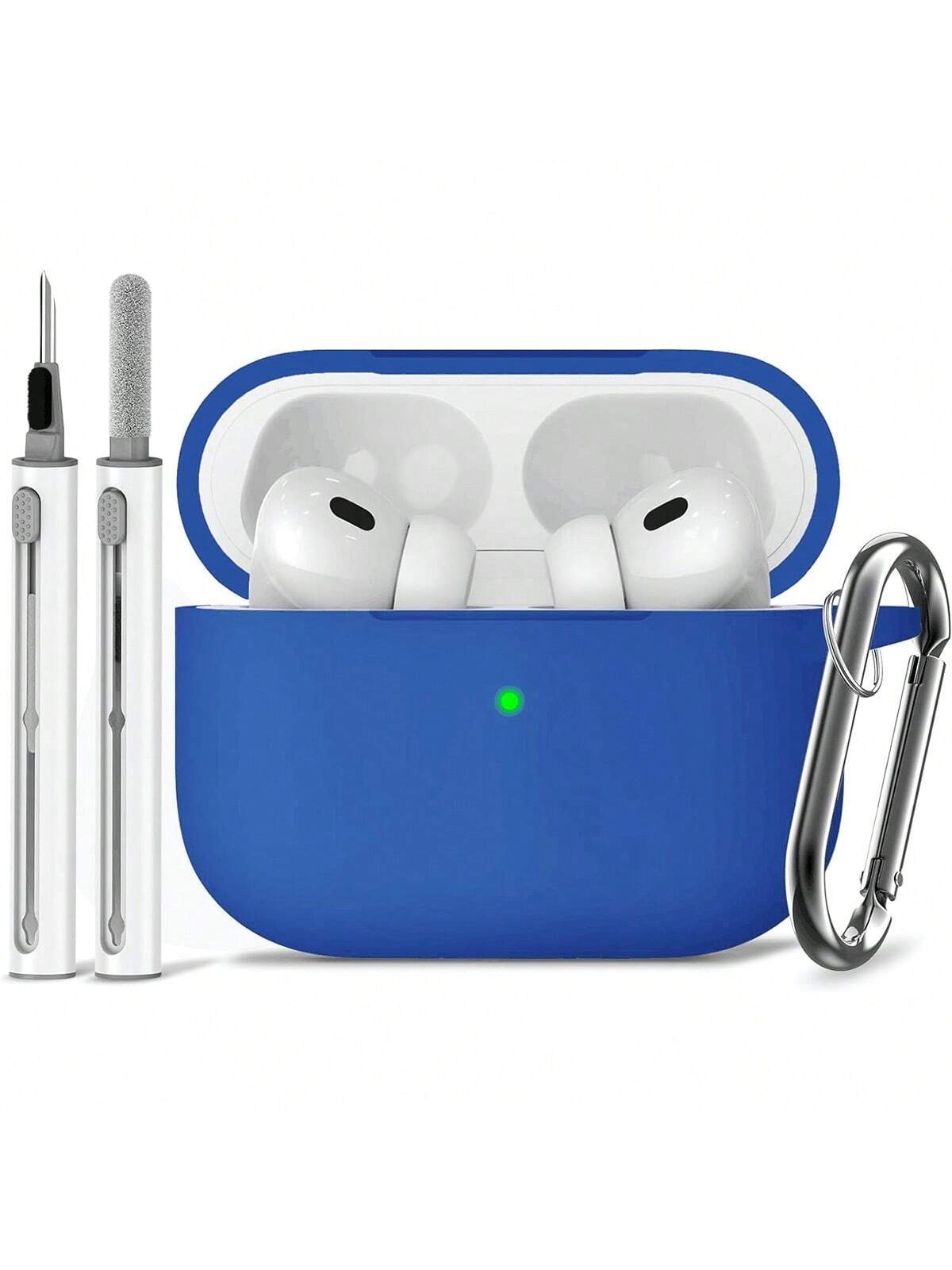 Pink 1pc Solid Color Silicone Airpods Protective Cover With Climbing Buckle Strap And Cleaning Pen