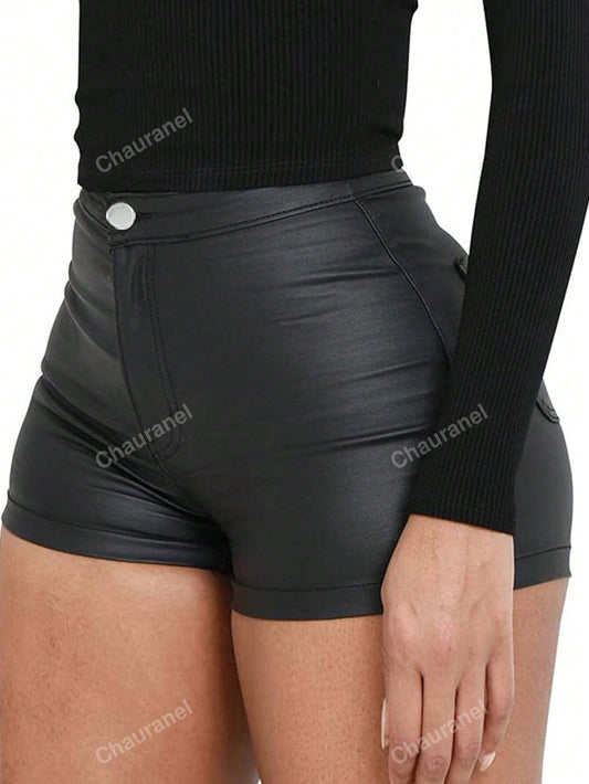 Women's Solid Color Street Style Sexy Coated Shorts