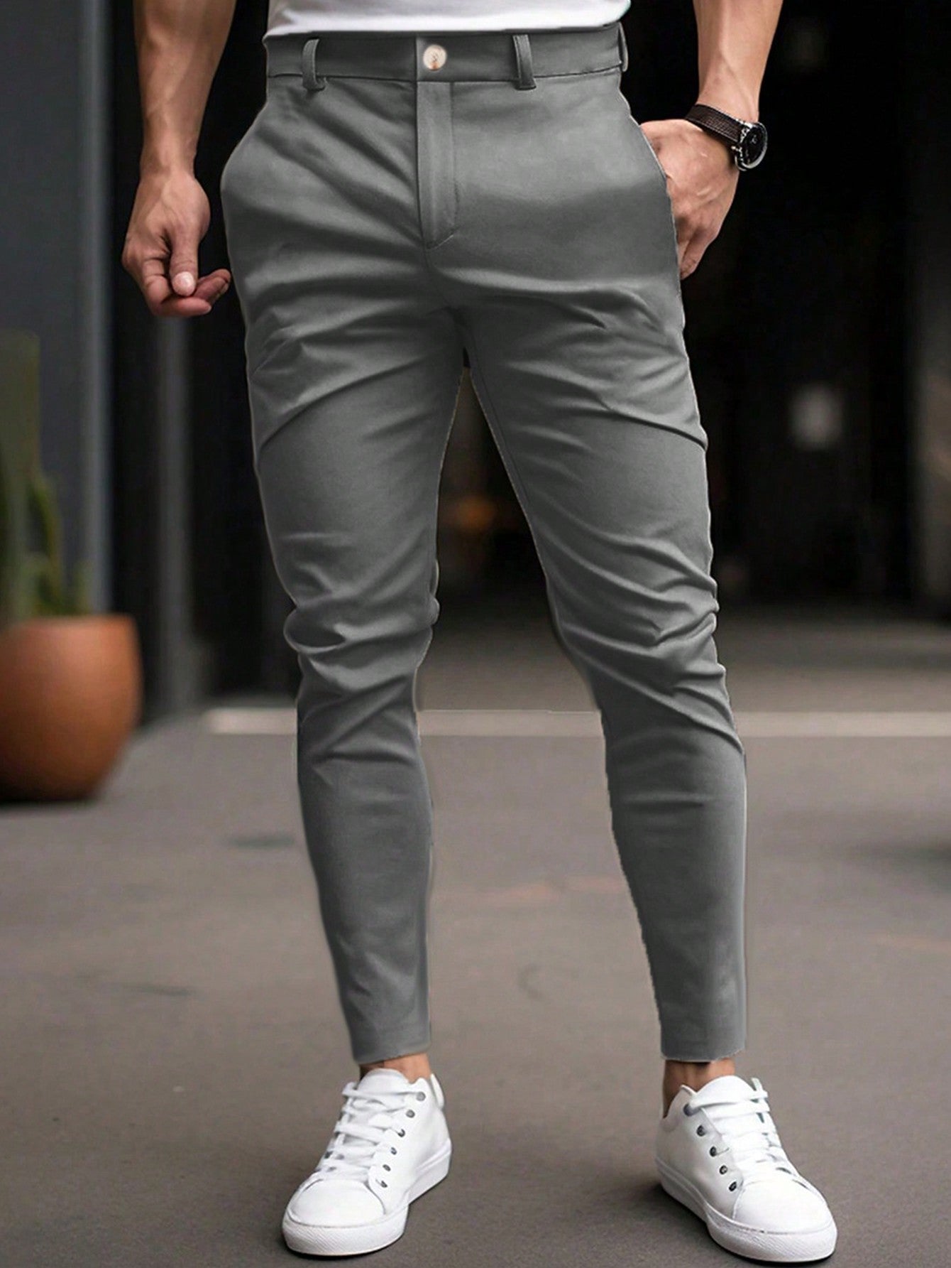 Men's Solid Color Tapered Suit Pants