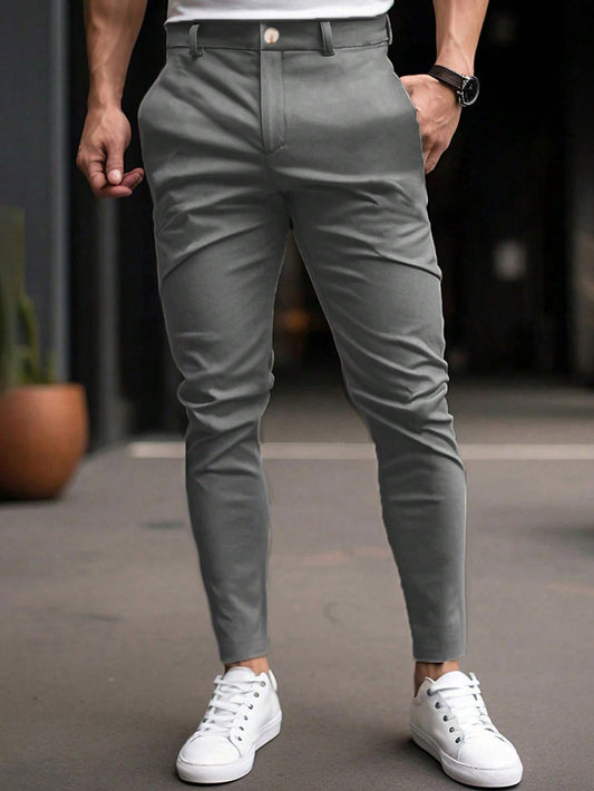 Men's Solid Color Zipper Pocket Casual Suit Pants