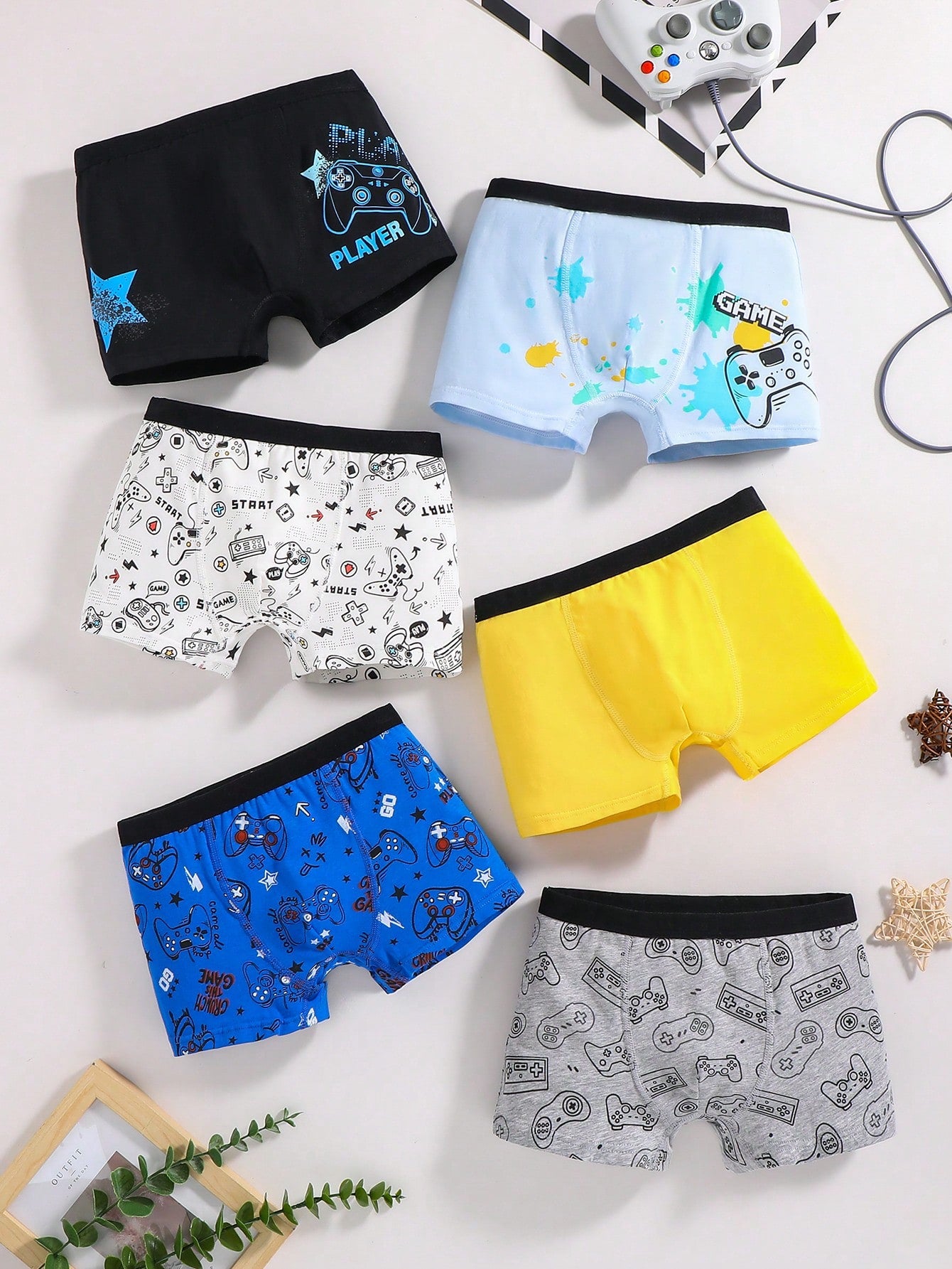 Tween Boy's 6pcs Letter Printed Casual Boxer Shorts For Gaming