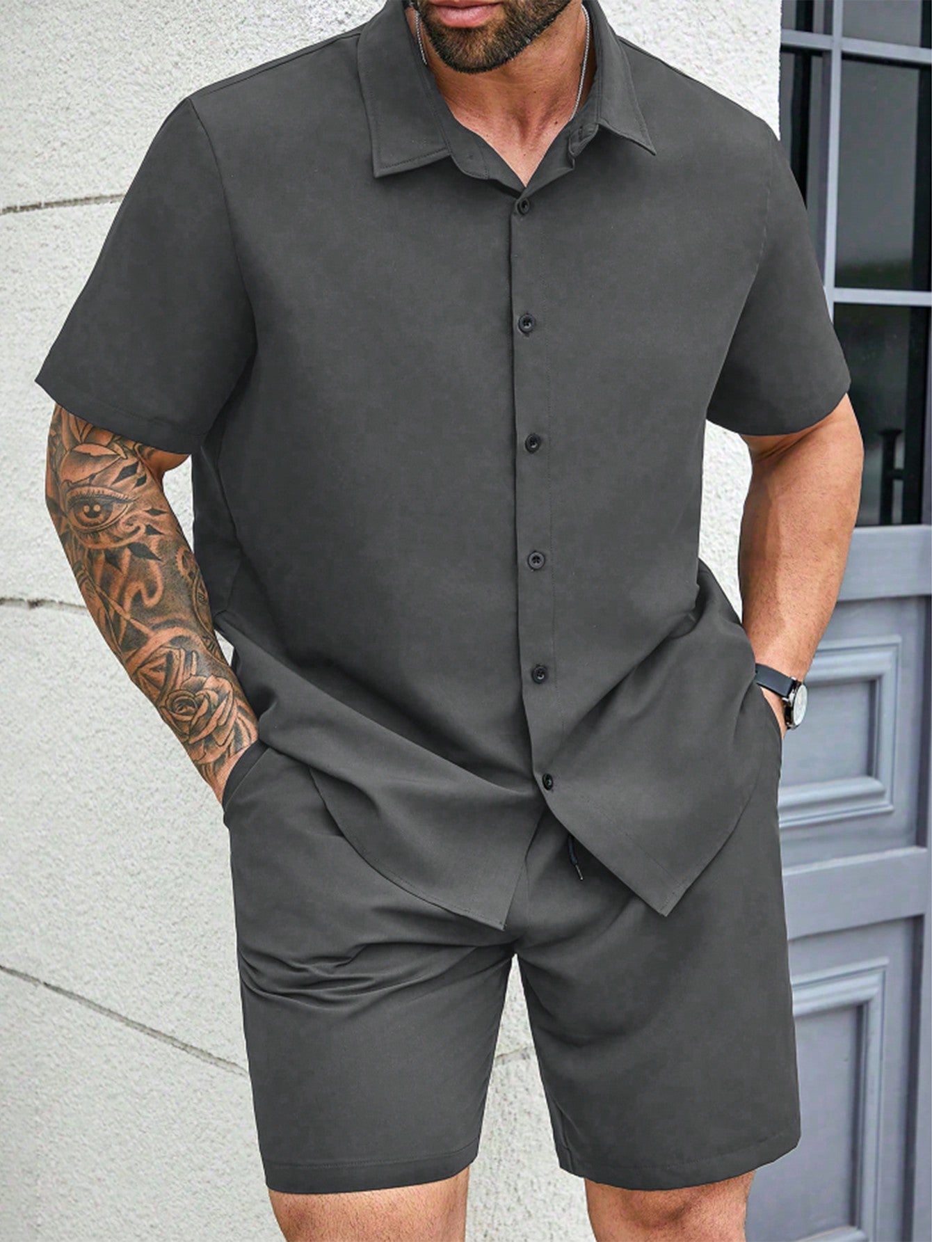 Plus Size Men's Solid Color Simple Daily Business Suit