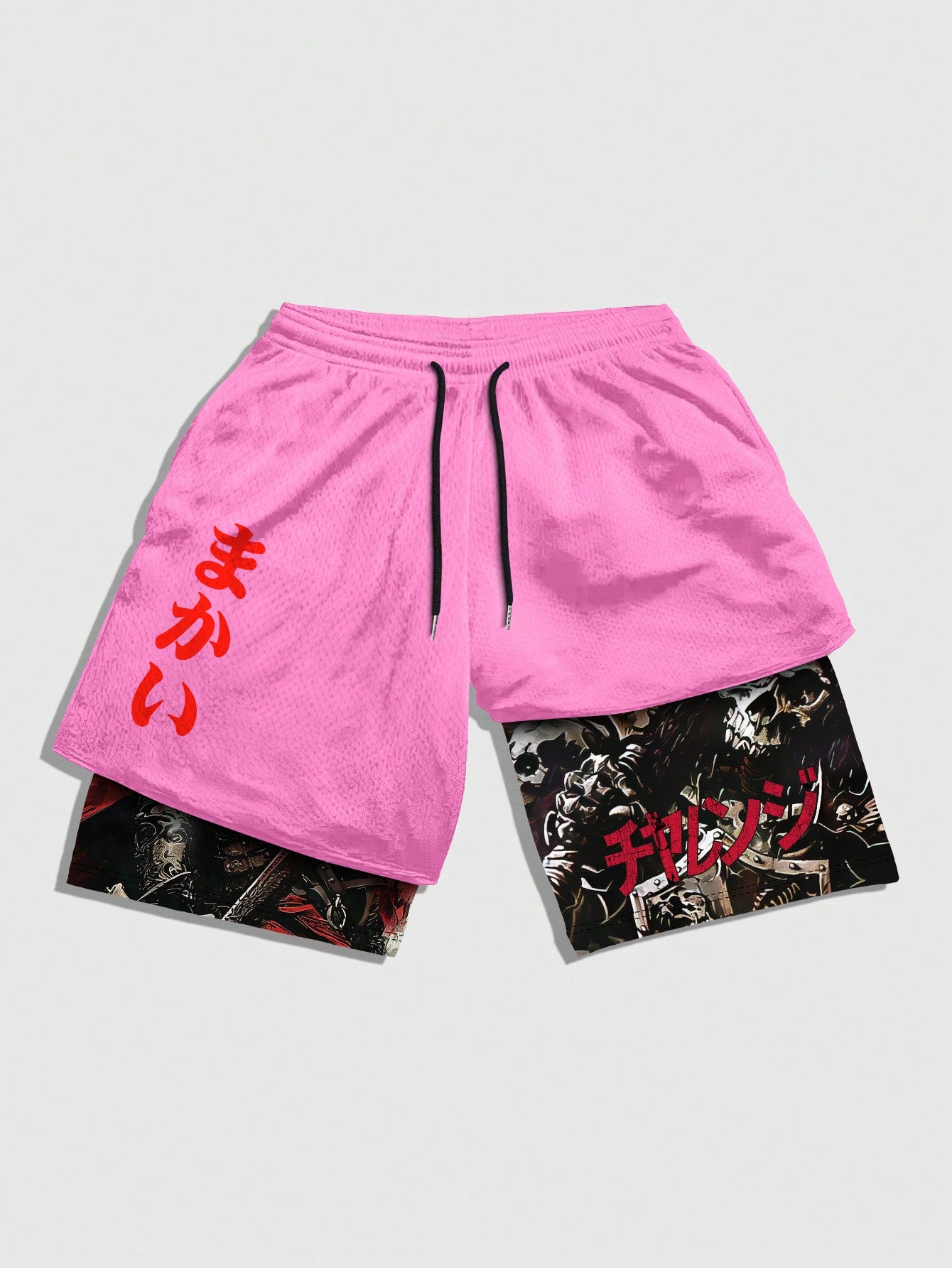 Anime Men's Simple Printed Drawstring Casual Camo Mesh Shorts