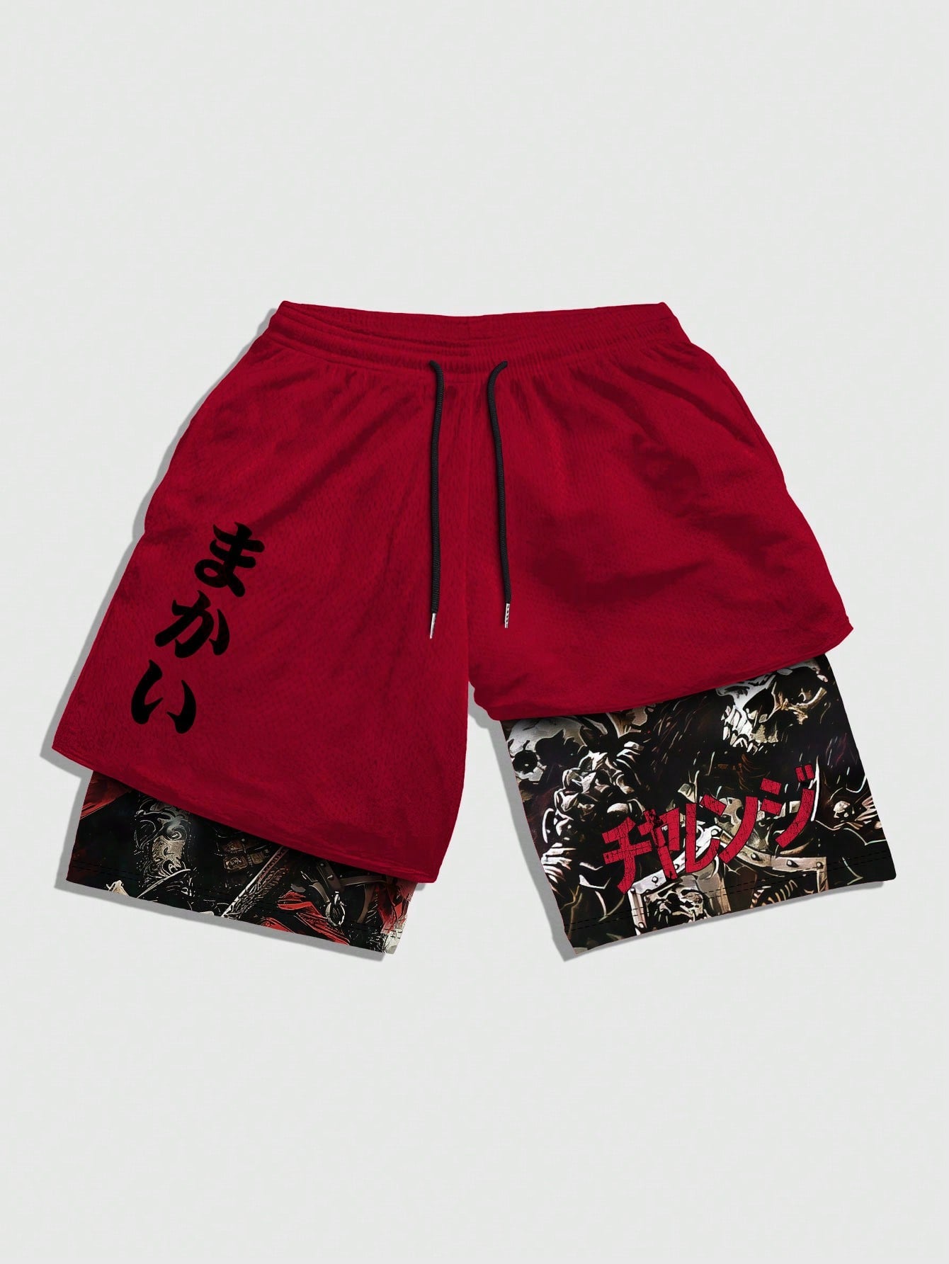 Anime Men's Simple Printed Drawstring Casual Camo Mesh Shorts