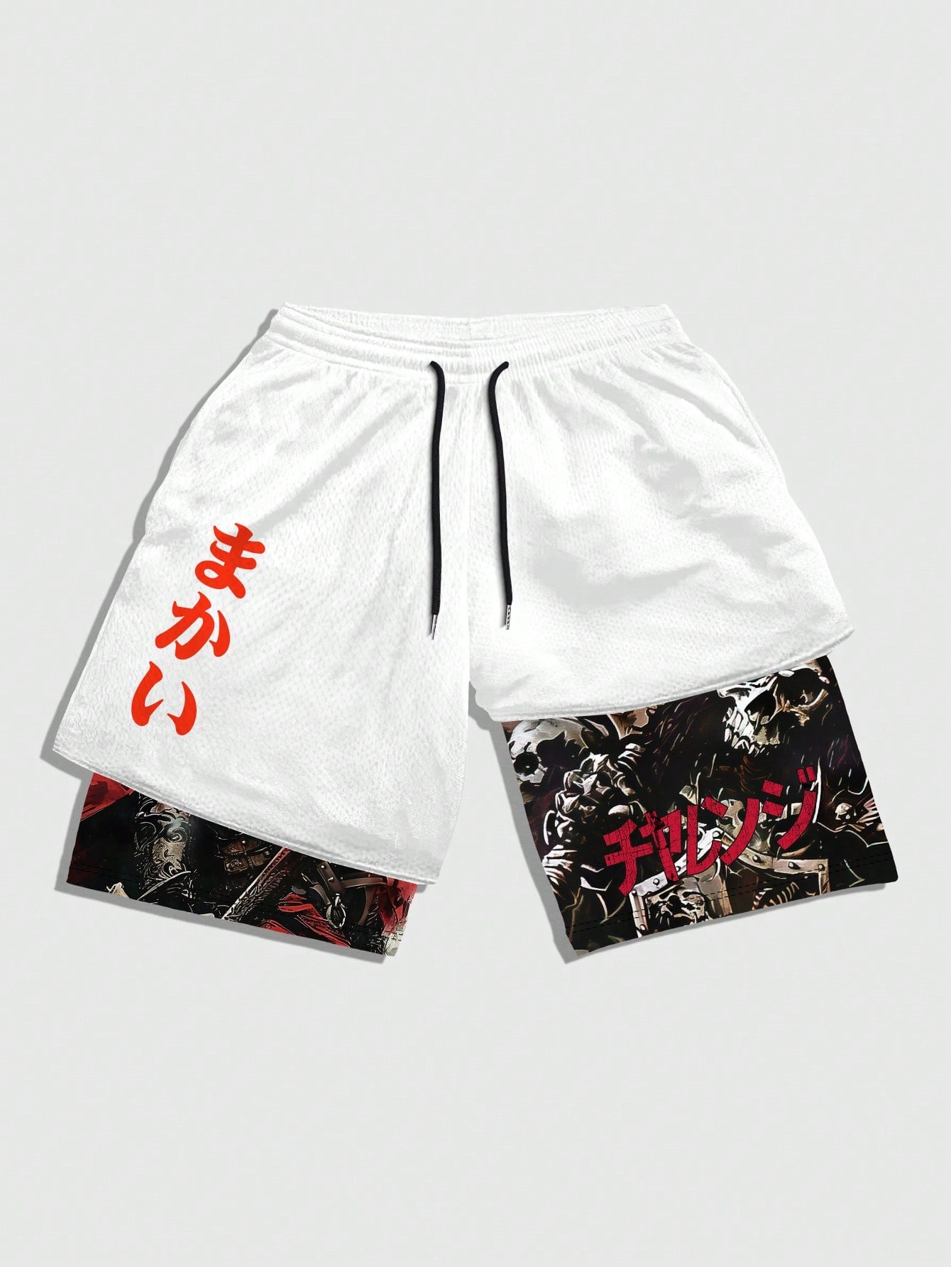 Anime Men's Simple Printed Drawstring Casual Camo Mesh Shorts