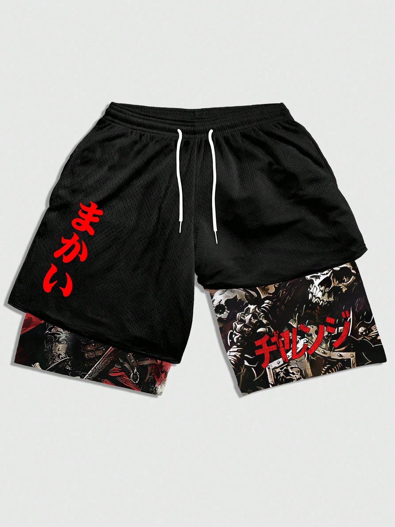 Anime Men's Simple Printed Drawstring Casual Camo Mesh Shorts