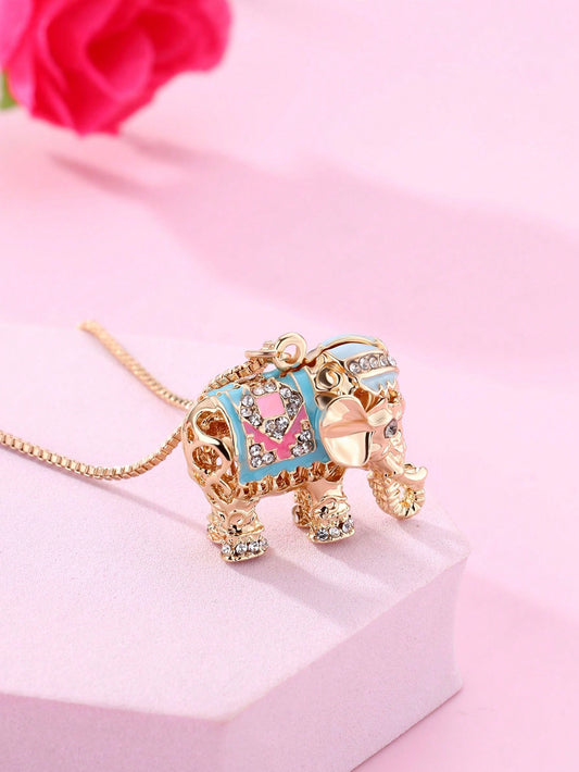 1pc Girls' Daily Wear Zinc Alloy Cubic Elephant Necklace