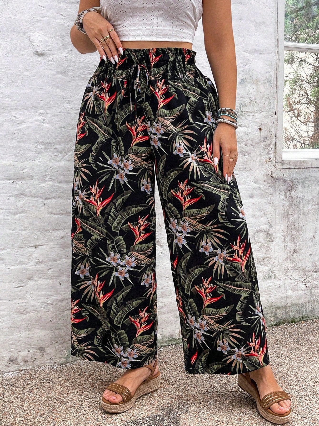 Plus Geo Print Wide Leg Summer Pants