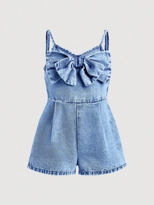 Young Girl Blue Denim Overalls Shorts