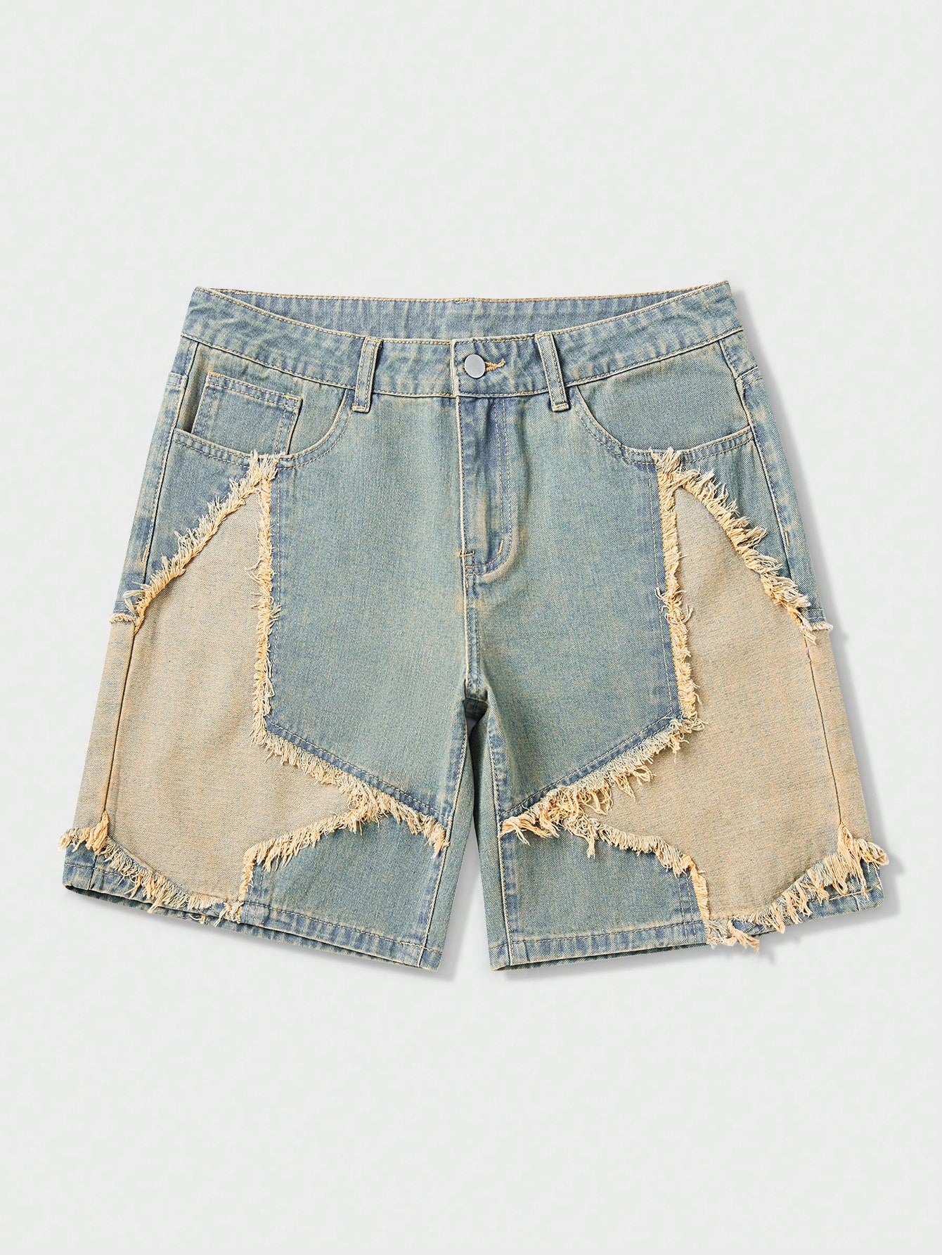 Street Life Men's Casual Denim Shorts With 5-Point Star Patch Pockets