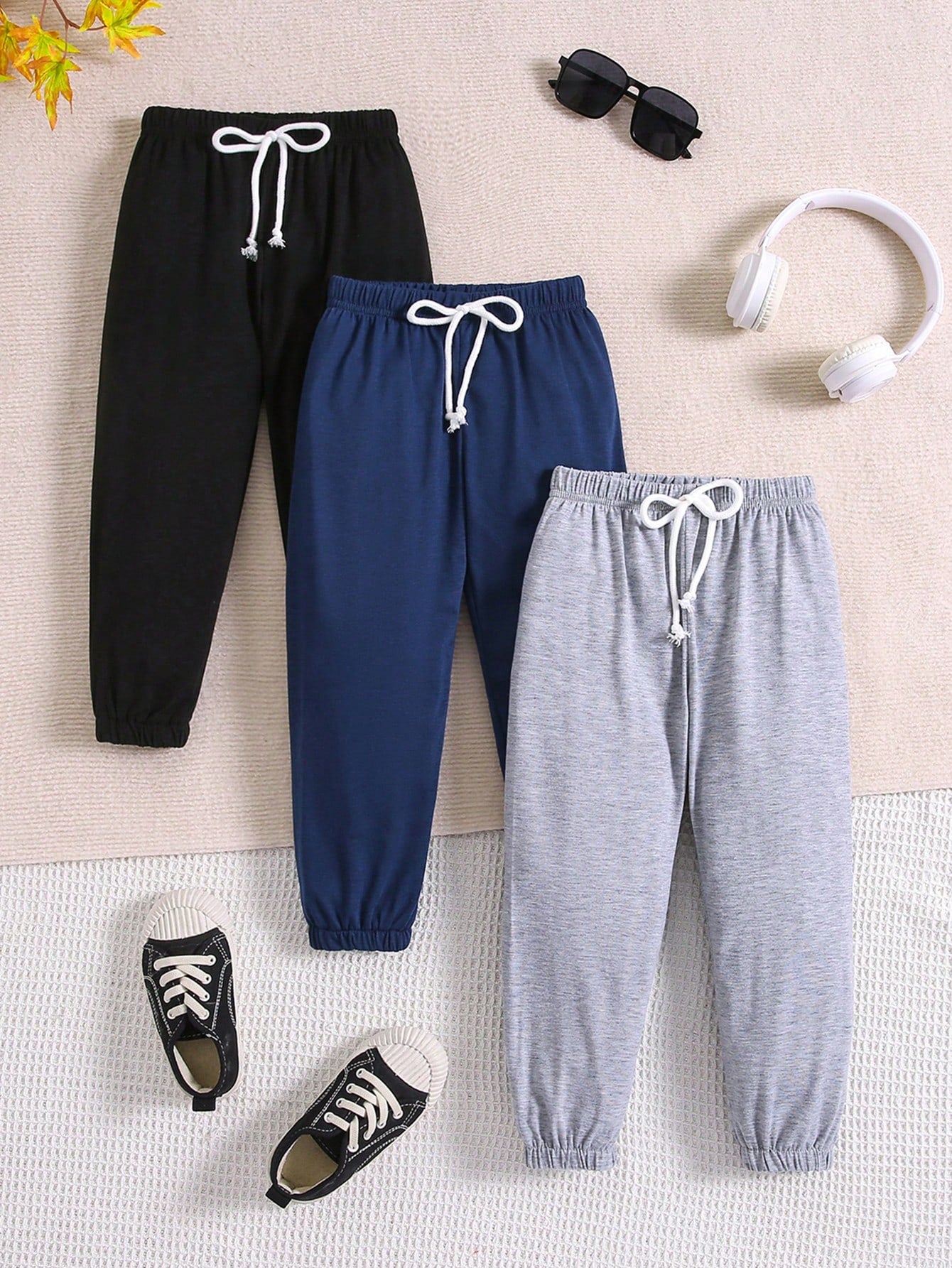 3pcs/Set Boys' Casual Jogger Pants, Spring/Summer/Autumn