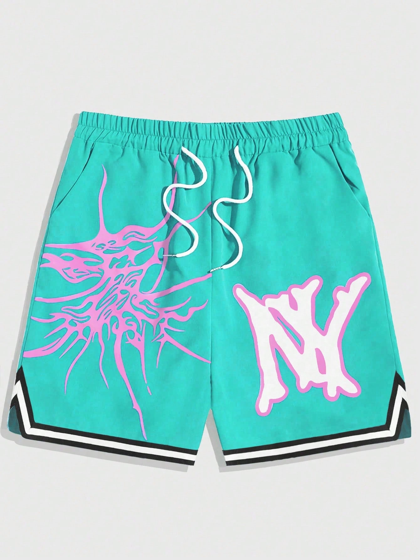 Men Letter Graphic Contrast Trim Drawstring Waist Shorts