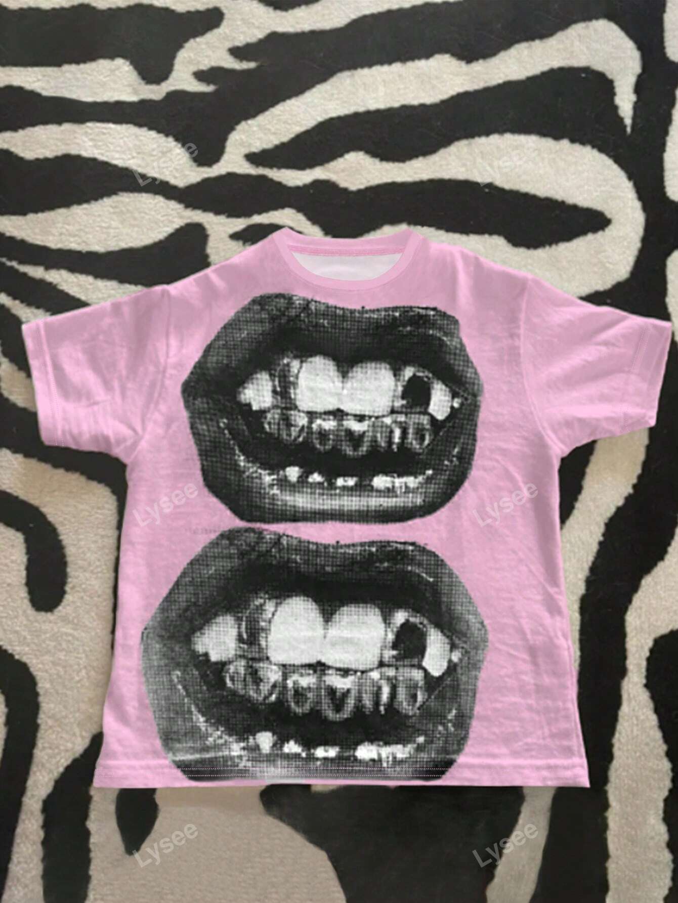 Women Casual Punk Round Neck Short Sleeve Lips Print Fashion Gothic Streetwear T-Shirt