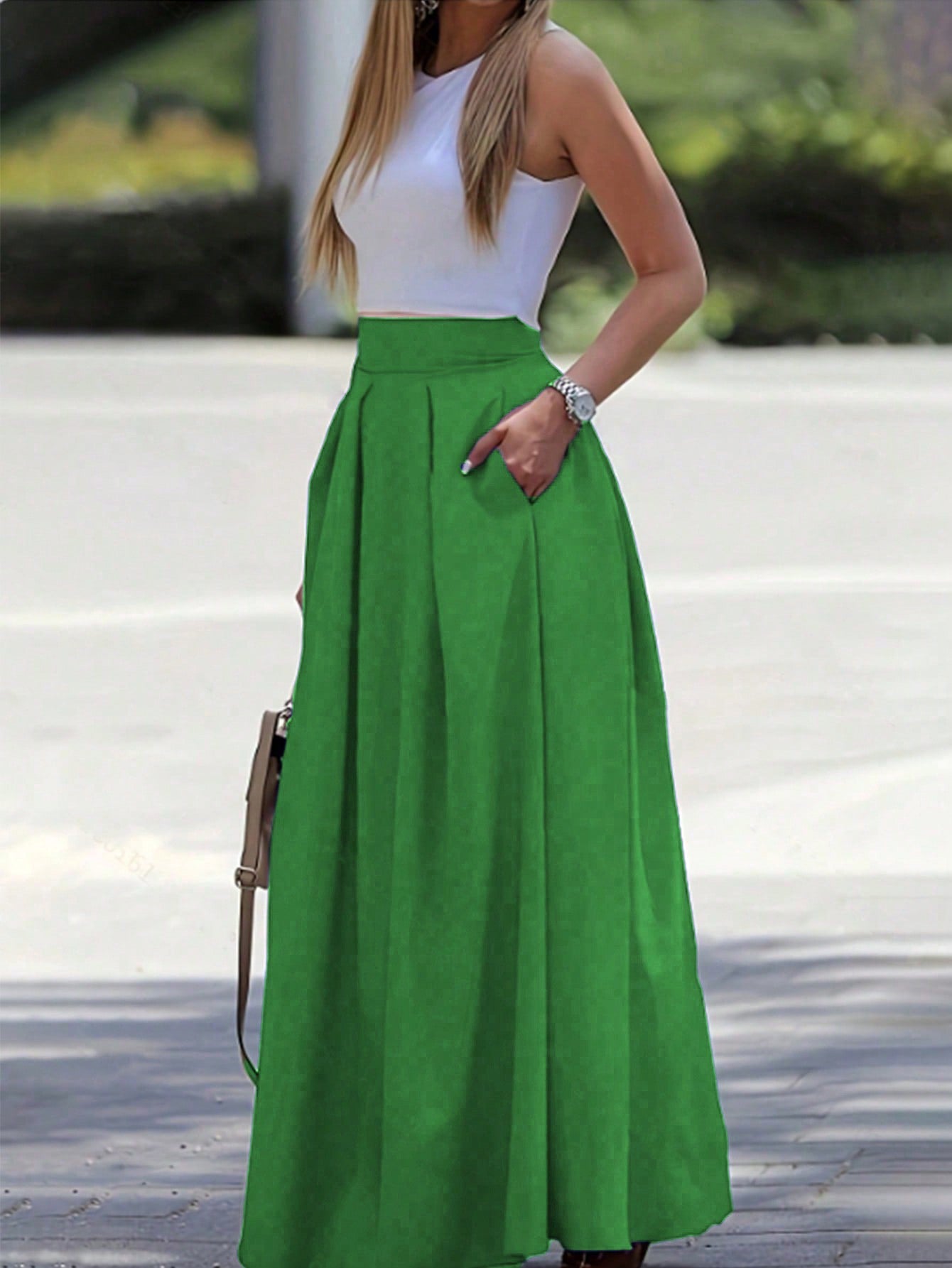 A-Line Solid Color High Waist Skirt