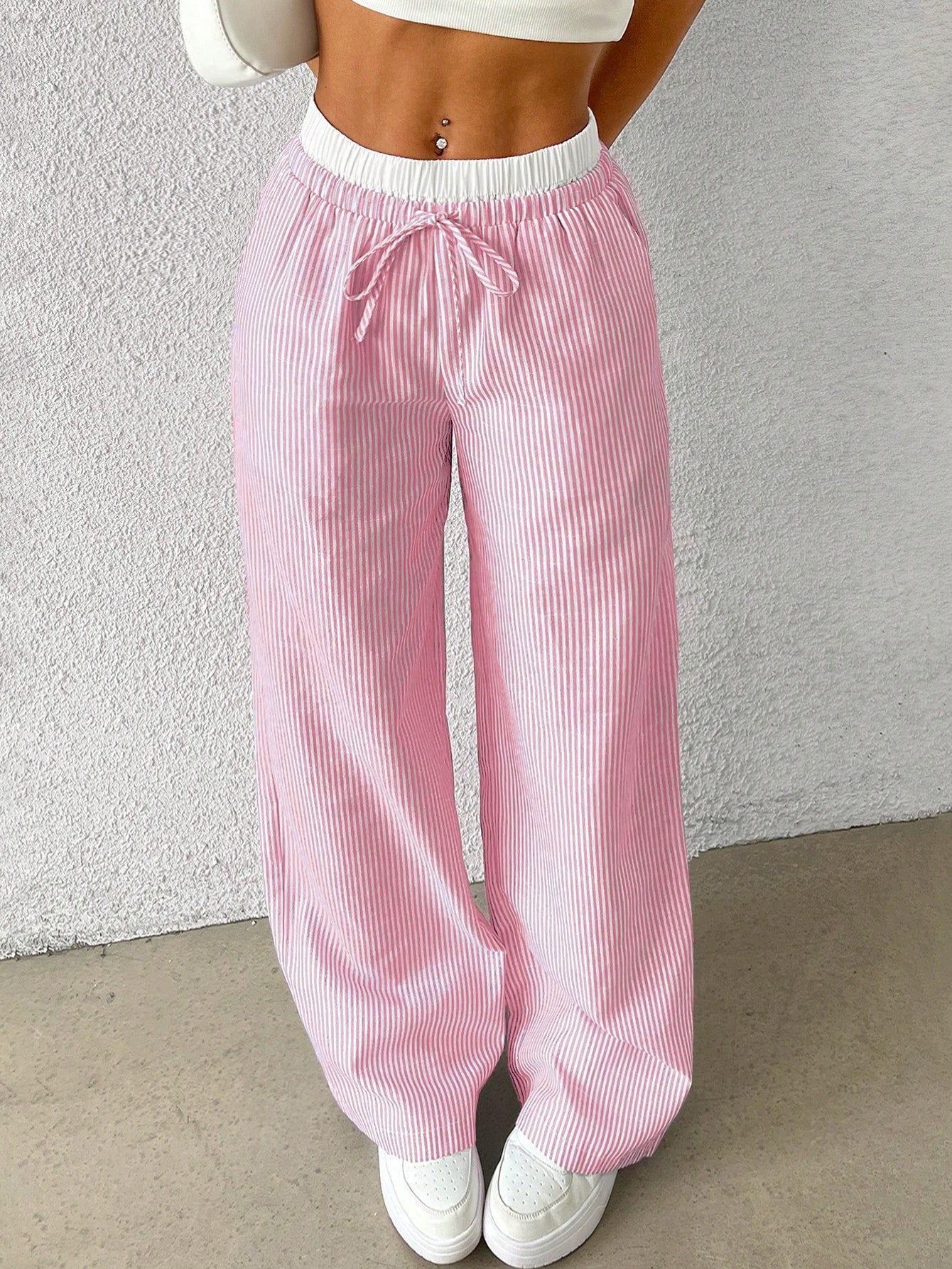 Women's Stylish Pink Striped Woven Pants