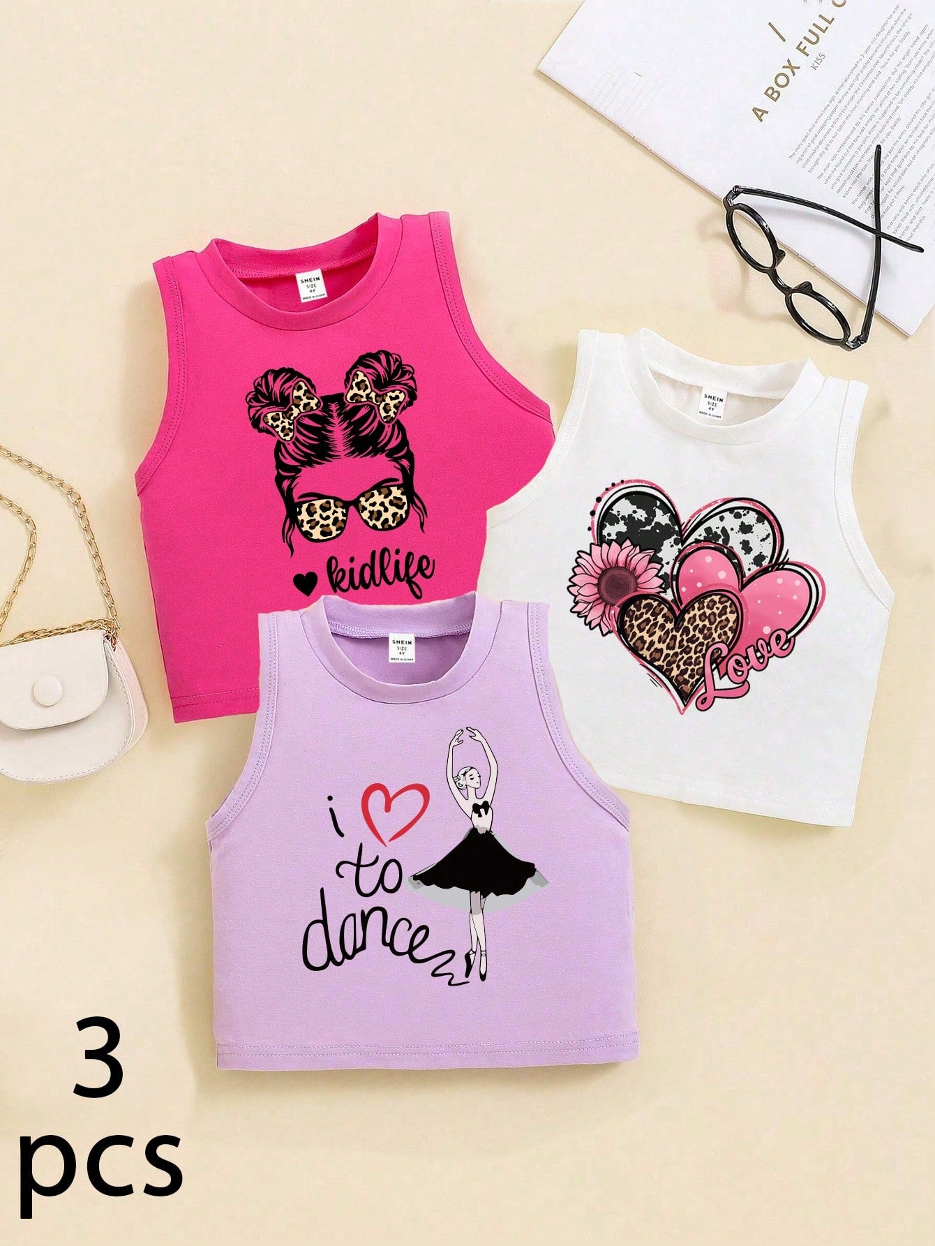 Young Girl Cute Casual Heart & Character Printed Tank Top