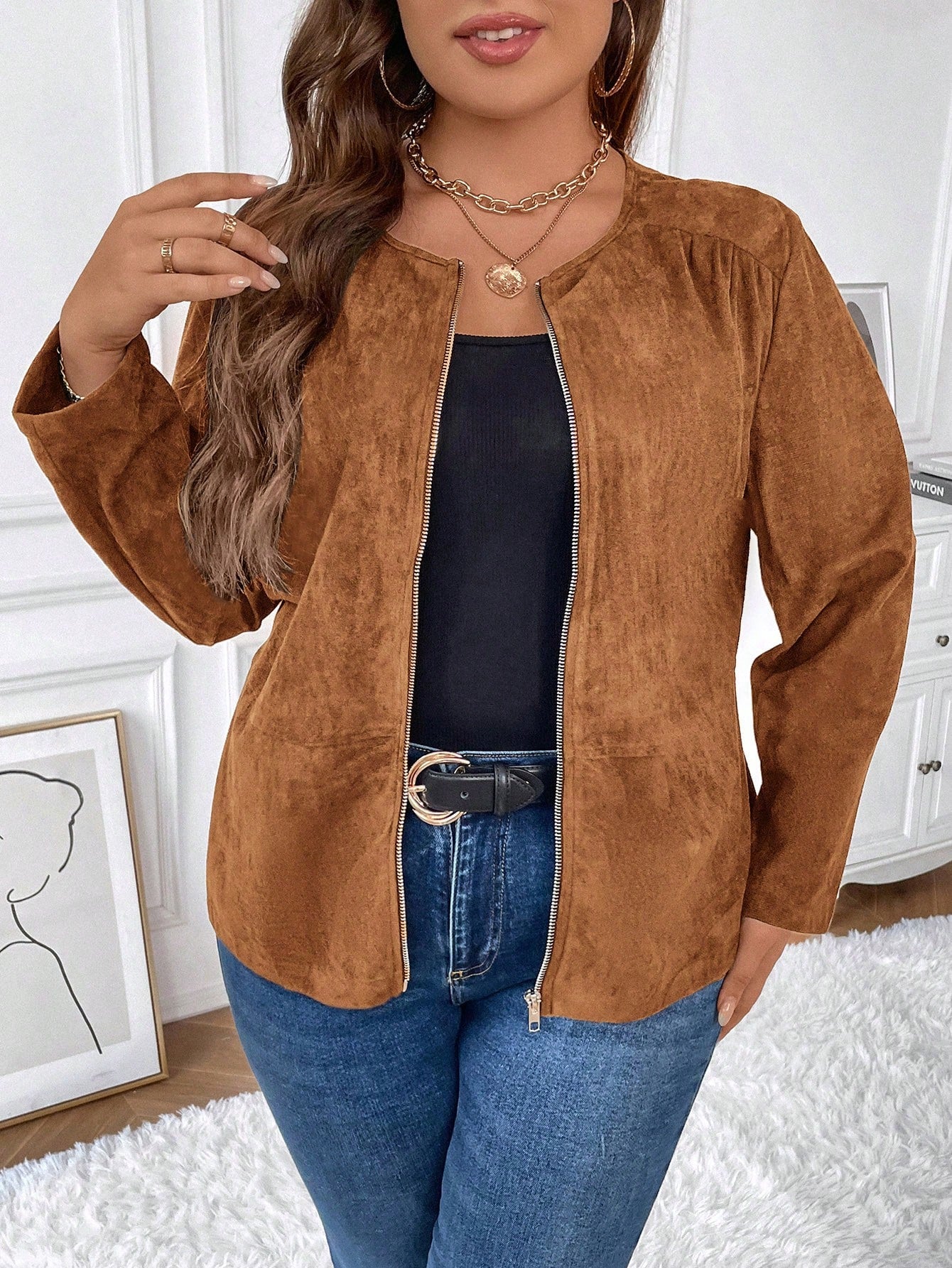 Plus Size Women's Solid Color Simple Daily Long Sleeve Jacket