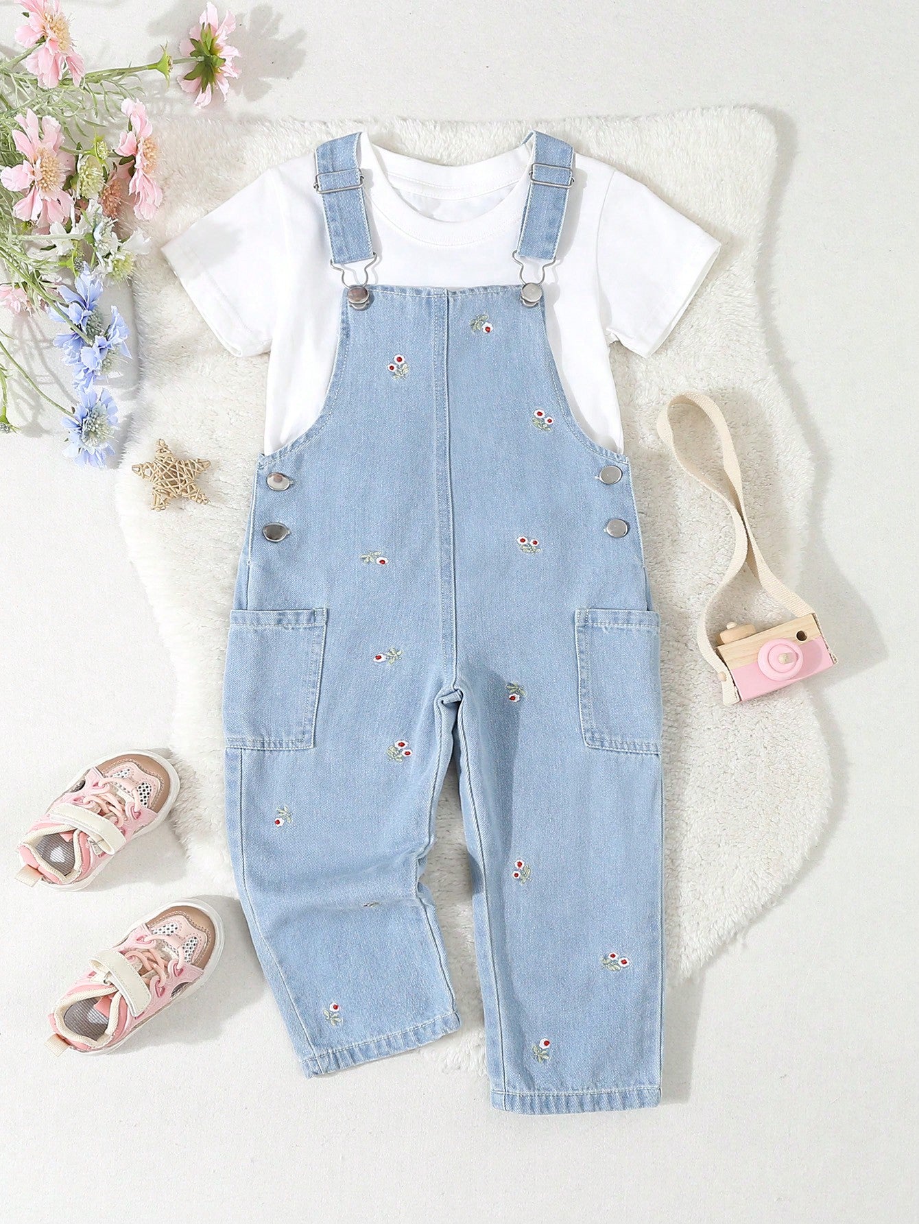 Young Girl Casual, Comfortable And Cute Embroidered Denim Overall