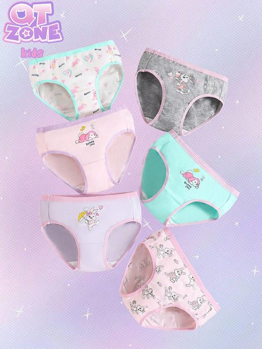 6pcs/Set Young Girl Cute Rabbit Printed Organic Cotton Underwear