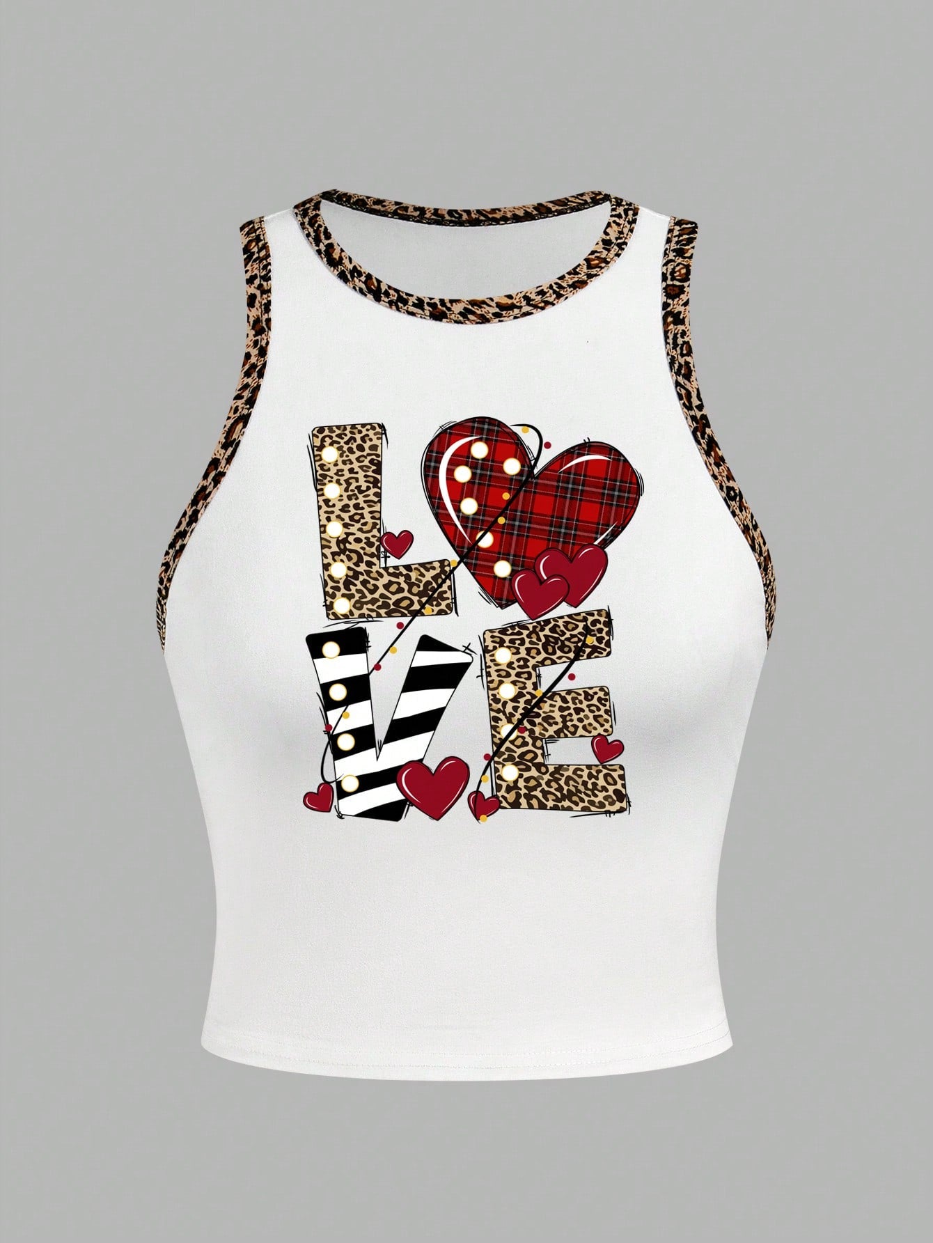 Crop Casual Heart Printed Fitted Tank Top, Summer LOVE