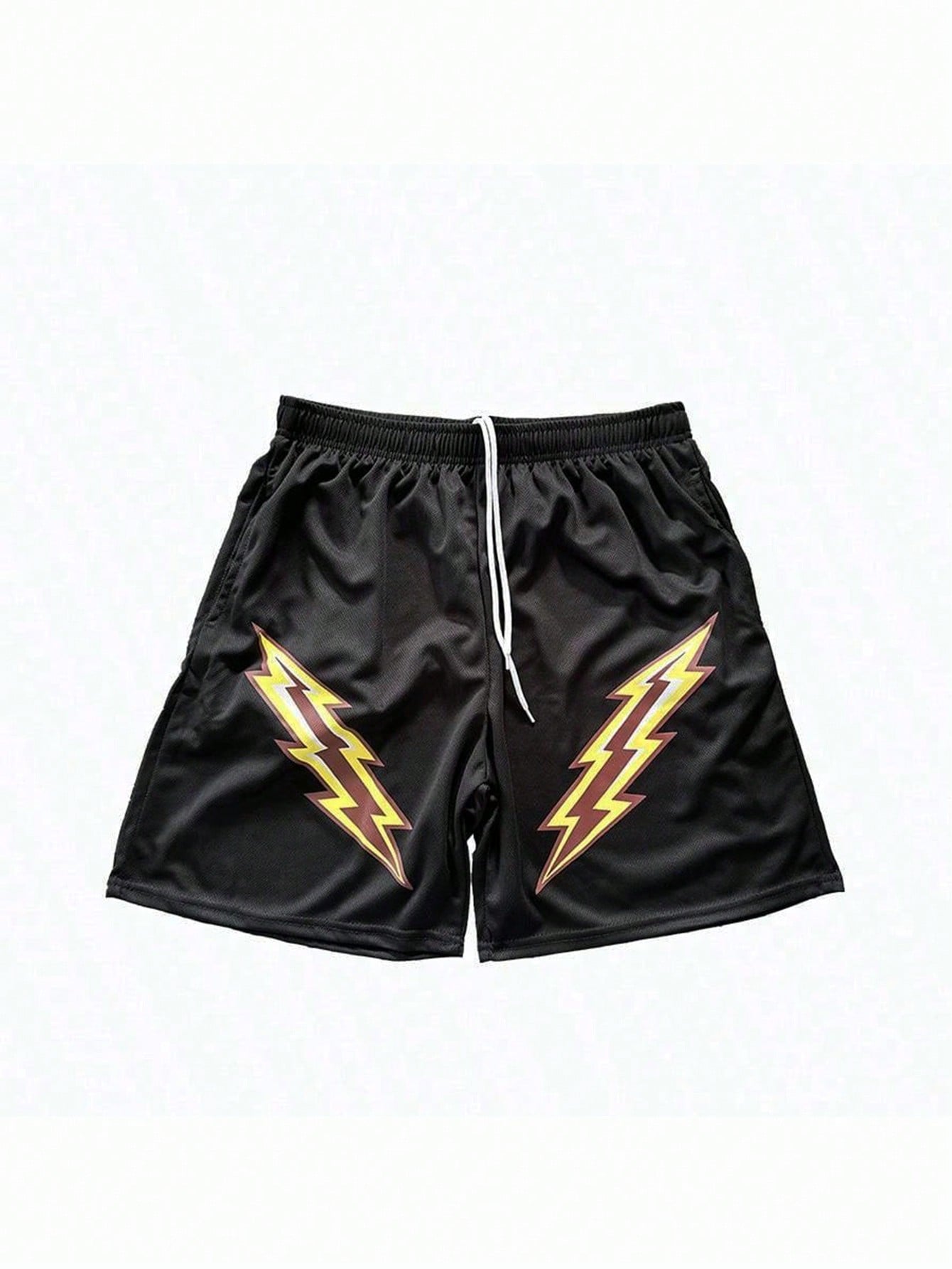 Summer Street Wear Mesh Shorts For Men Gym Fitness Mesh Drawstring Shorts With Lightning Print