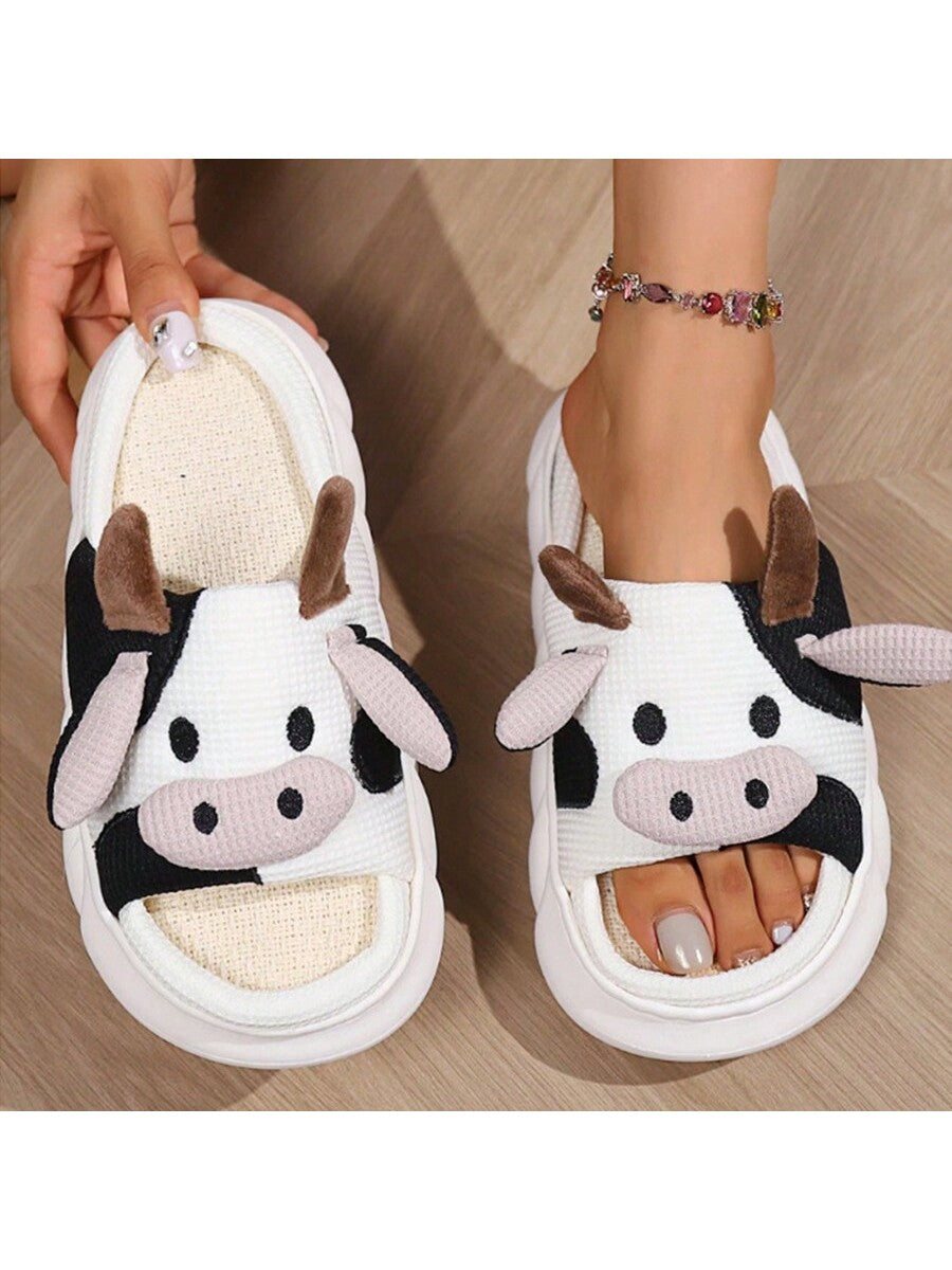 Linen Slippers Cartoon Frog Cute Home Indoor Anti-Slip Women Shoes Outdoor Couples Slippers For Men & Women