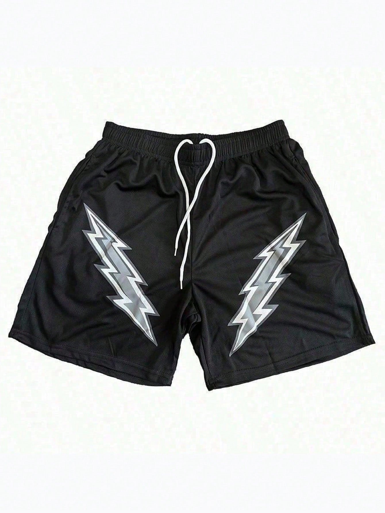 Summer Street Wear Mesh Shorts For Men Gym Fitness Mesh Drawstring Shorts With Lightning Print