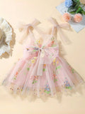 1pc Young Girl Cute Ladylike Elegant Gorgeous Sweet Princess Ribbon Bow Embroidered Floral Puffy Tulle Tutu Skirt For Parties, Events, Beach, Birthdays, Spring And Summer