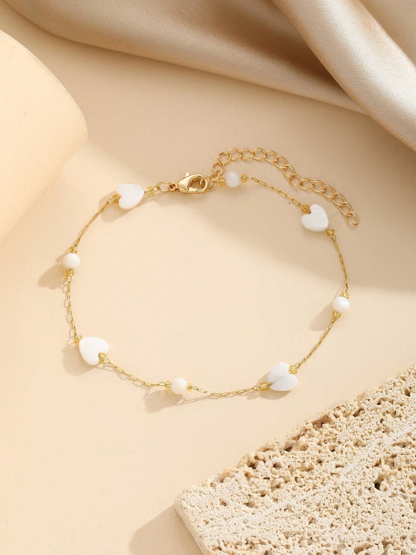 1pc Girls Sweet Fashionable Heart & Beads Decor Chain Anklet Suitable For Kids Girls Party Banquet Summer Beach Vacation  Accessory Gift For Daily Wear Fine Jewelry