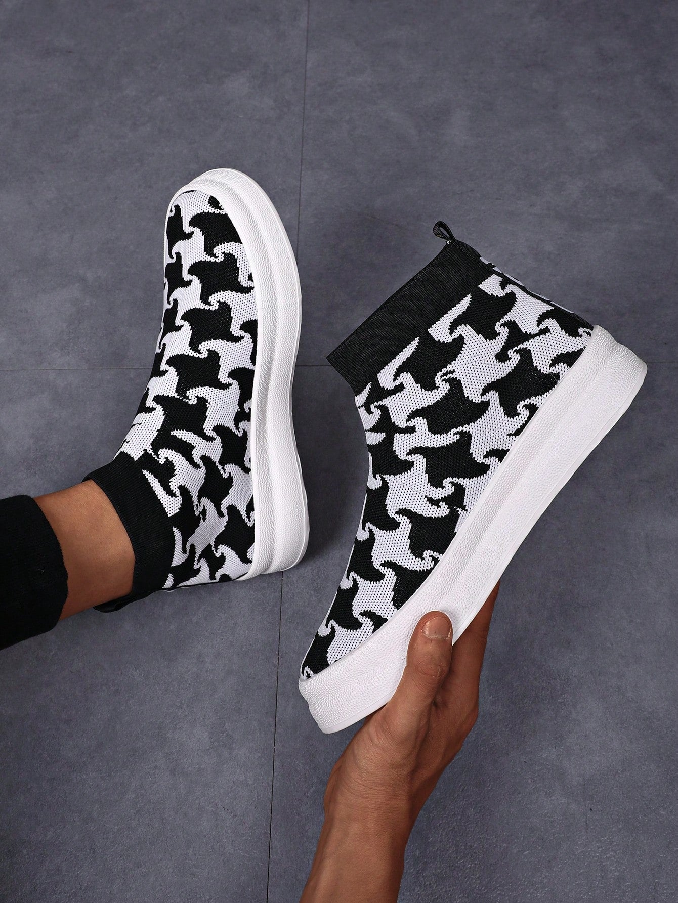 New NSDS Rubber Shoes Sole With Cold-Bonded Houndstooth Pattern, Mid-Cut Breathable Casual Sneakers, Fashionable And Comfortable For Men & Women, Ankle Boots