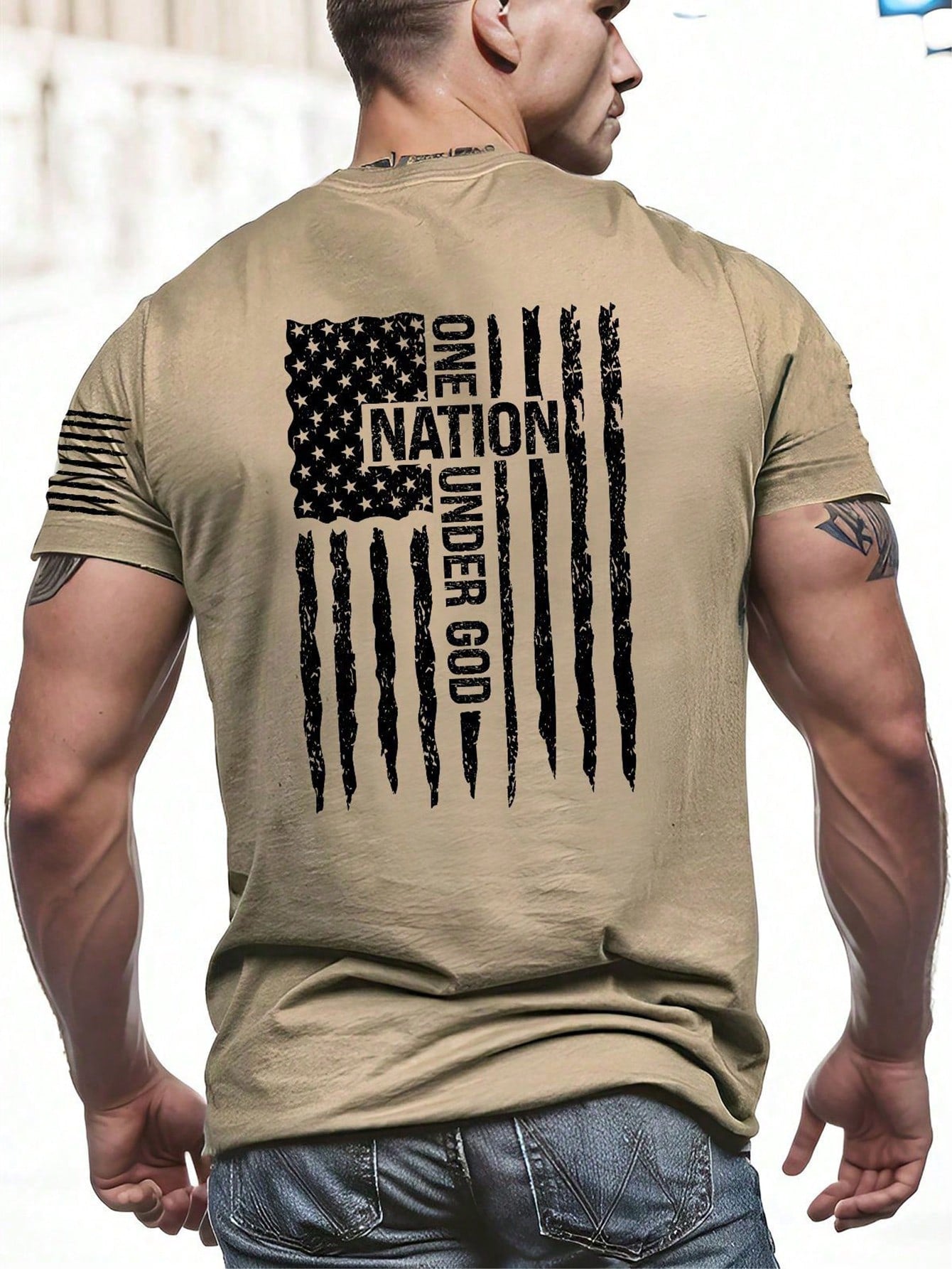 Men's Plus Size Summer Casual Round Neck Short Sleeve 4th Of July Men T-Shirt With Slogan & American Flag Print (Random Print)