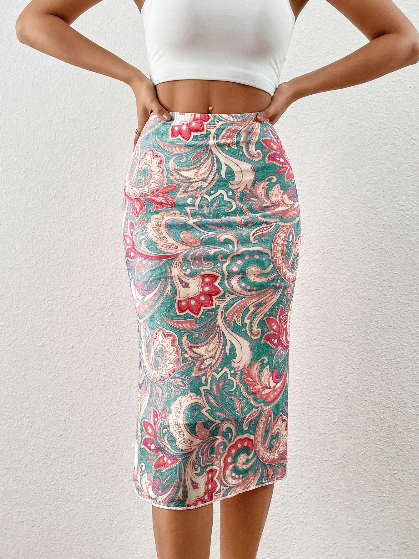 High Waist Paisley Print Skirt