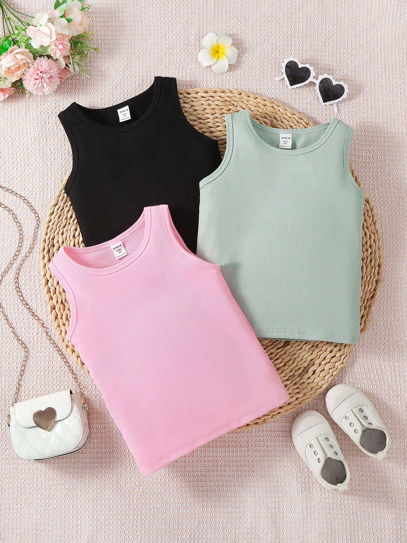 3pcs Young Girls' Fashionable Black White 3-Color Stretchy Camisole, Suitable For Daily Wear And Vacation In Summer, Can Be Worn As Outwear Or Innerwear