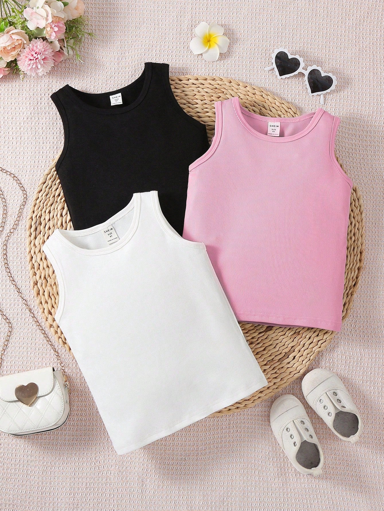 3pcs Young Girls' Fashionable Black White 3-Color Stretchy Camisole, Suitable For Daily Wear And Vacation In Summer, Can Be Worn As Outwear Or Innerwear