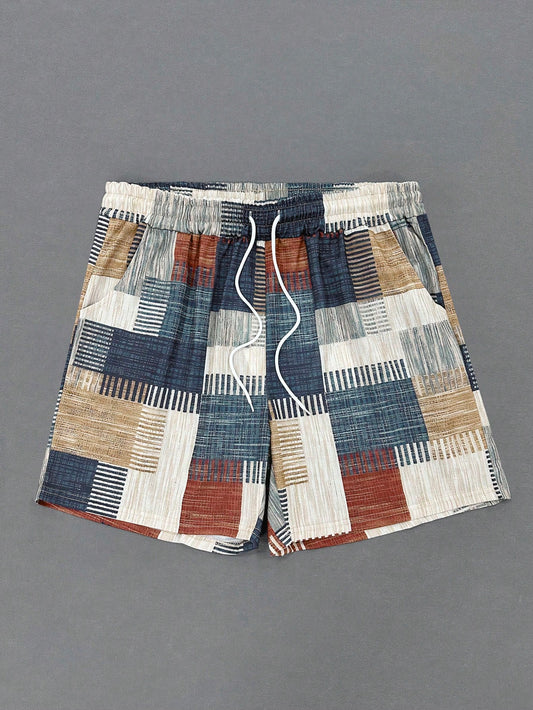 Men's Plus Size Random Printed Drawstring Shorts