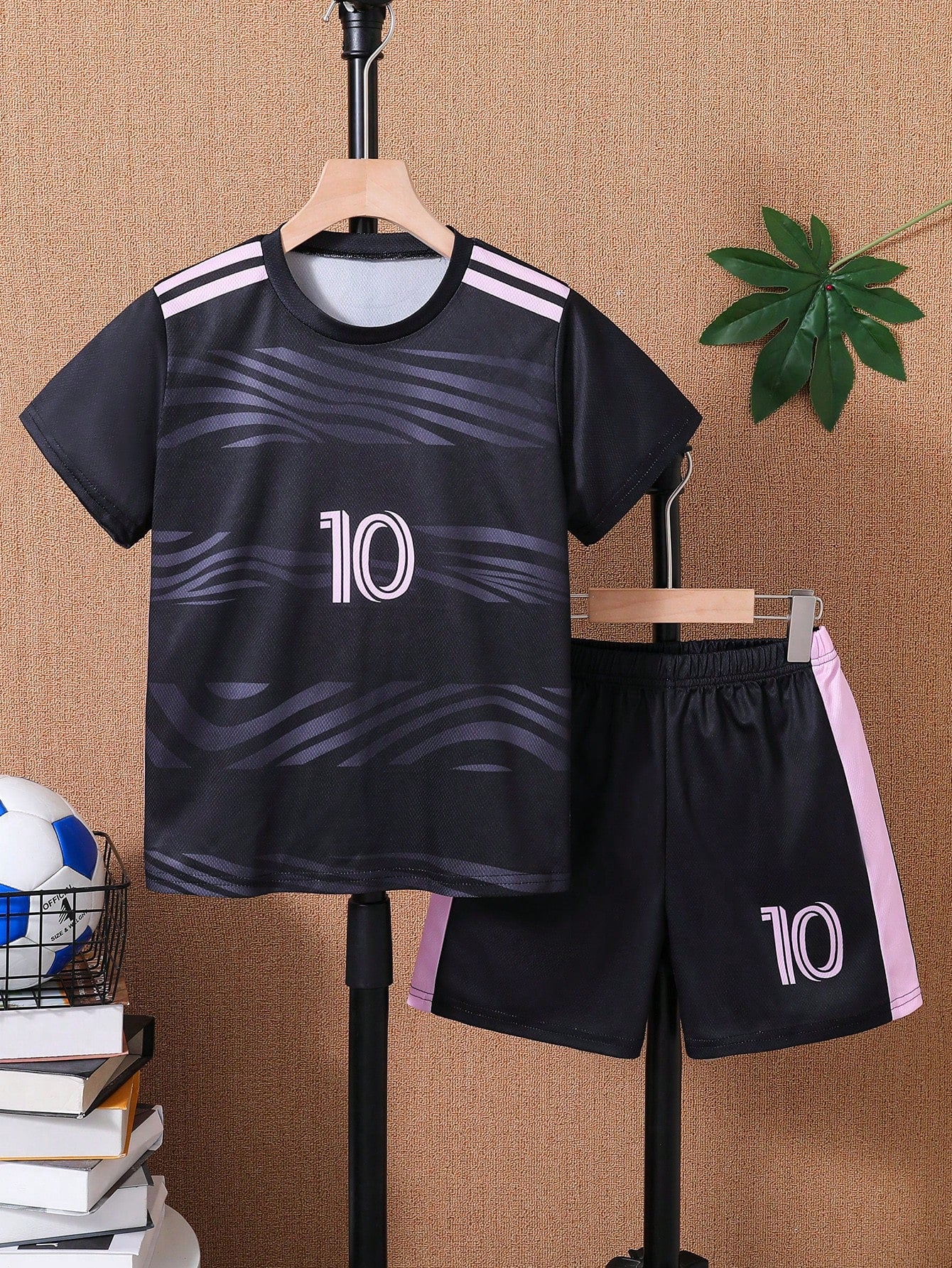 2pcs Tween Boys Casual Sports Style Breathable Quick-Dry Mesh Printed Soccer Design Short Sleeve T-Shirt And Shorts Set, Summer