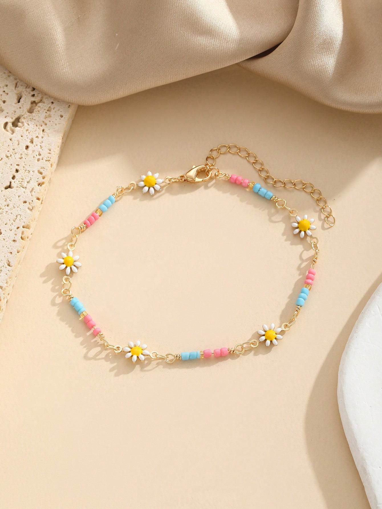 1pc Girls Beautiful Trendy Flower & Beaded Decor Chain Anklet Suitable For Kids Girls Party Banquet Summer Beach Vacation  Accessory Gift For Daily Wear Fine Jewelry