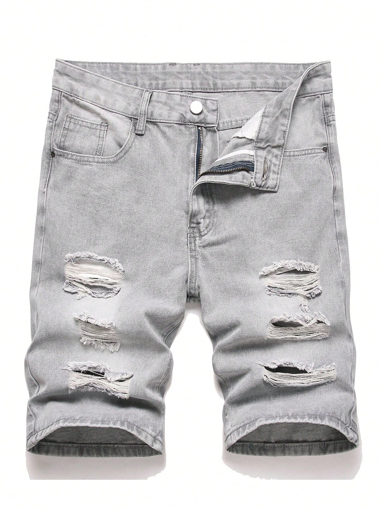 Men Cotton Ripped Frayed Denim Shorts