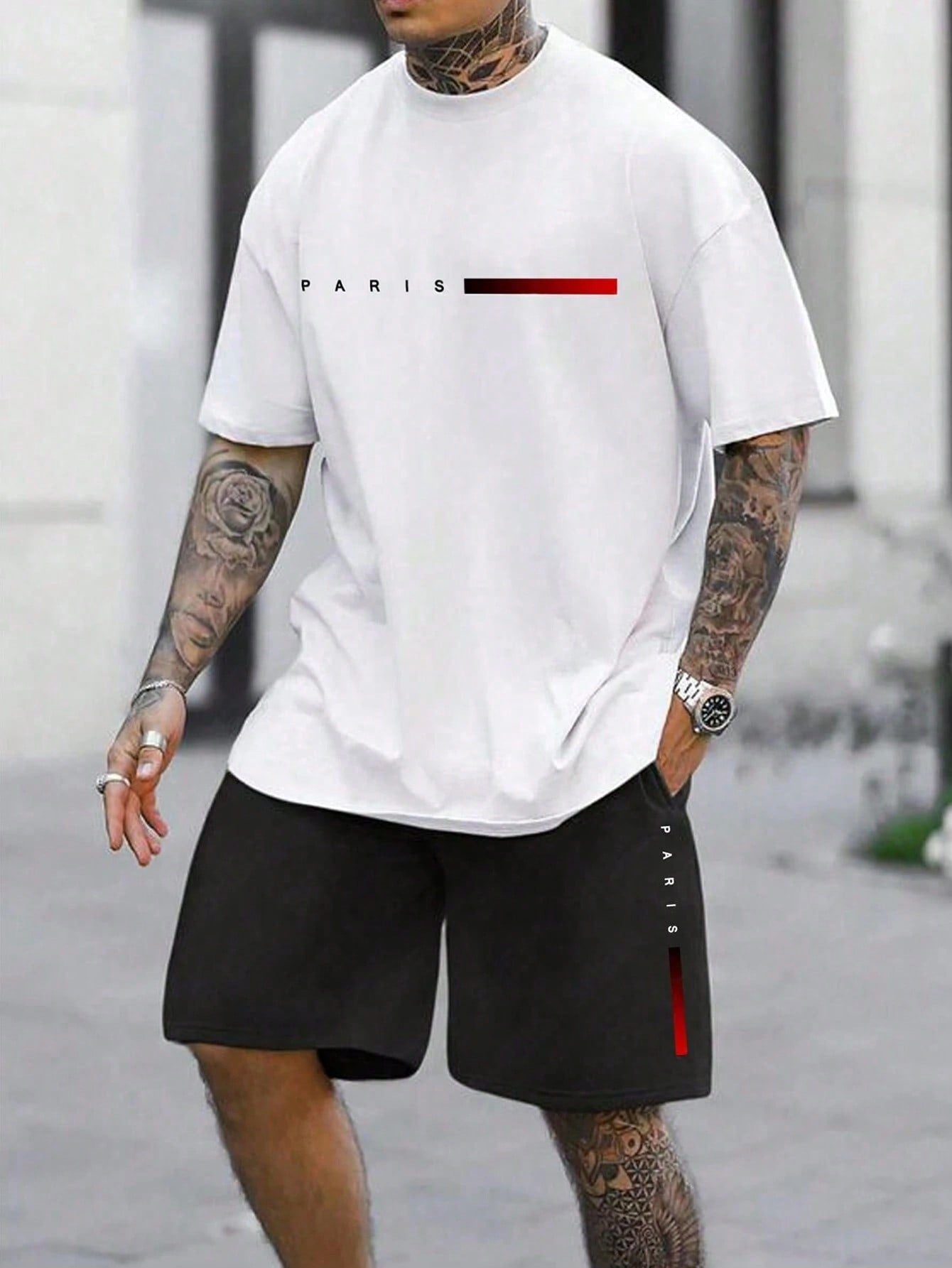 Men's Plus Size Letter Printed T-Shirt And Shorts Set For Summer