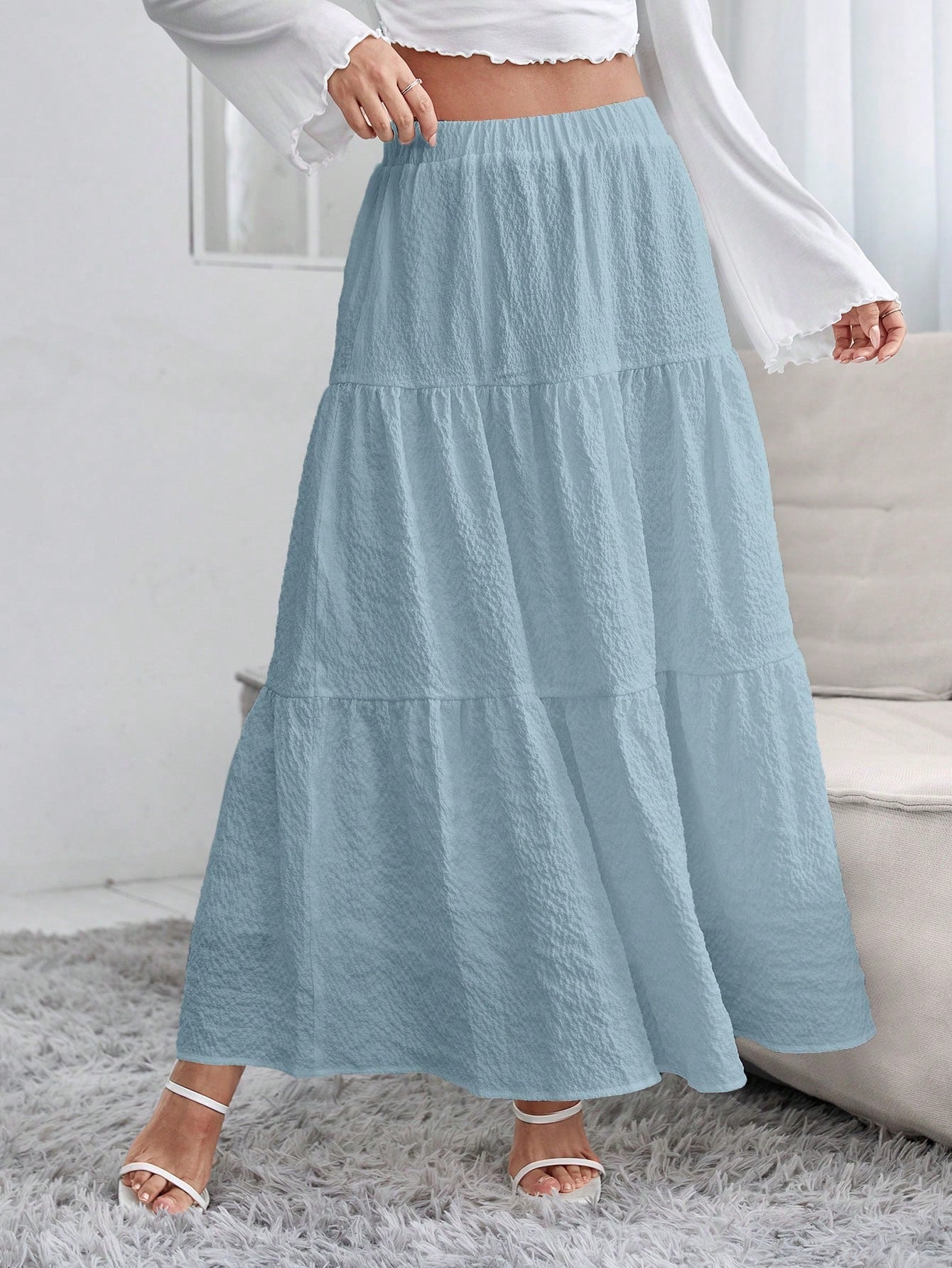 PETITE Solid Ruffle Hem Schiffy Skirt