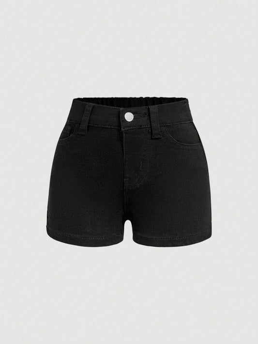 Young Girl Basic Black Denim Shorts