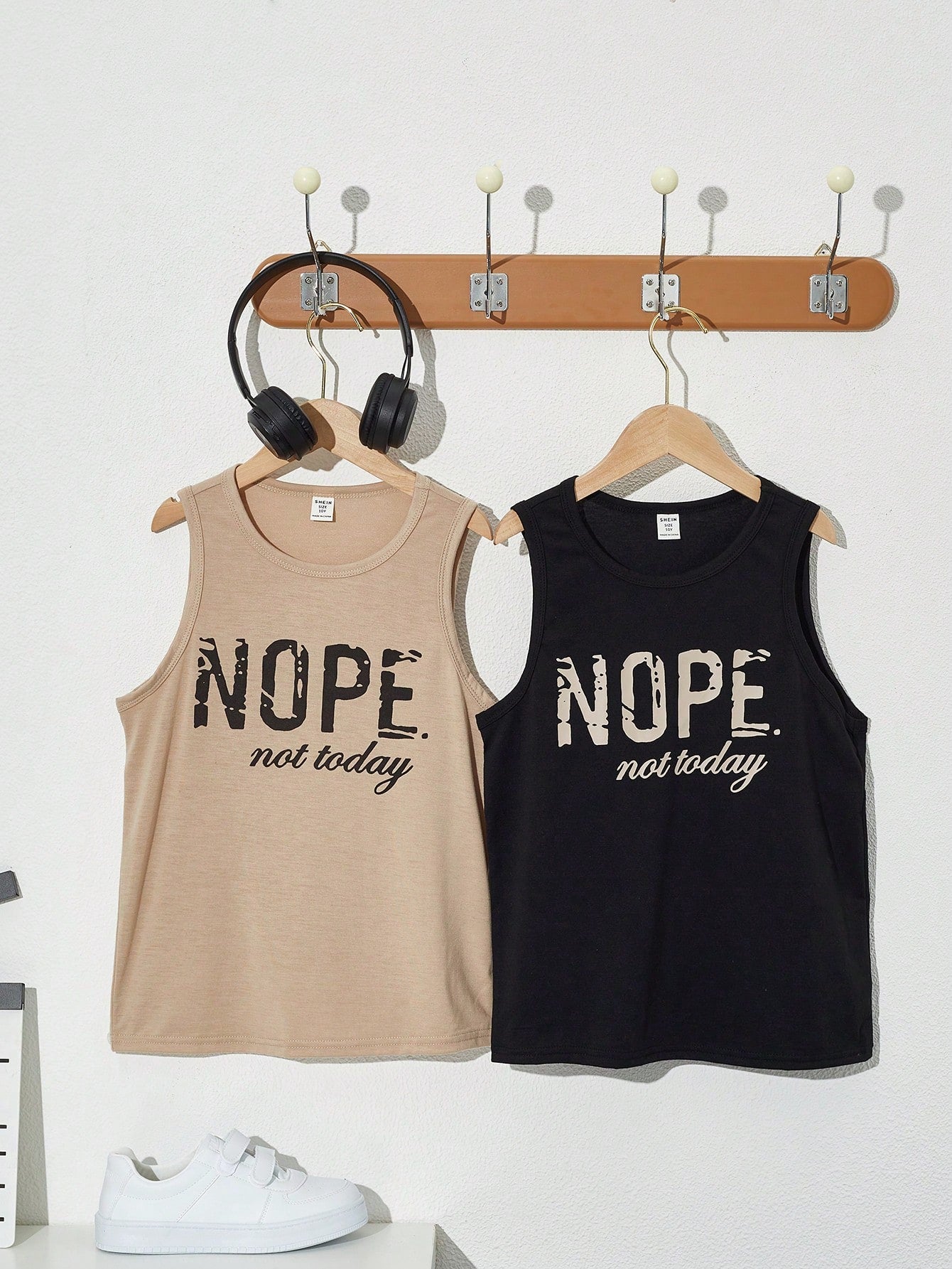 Tween Boy 2pcs Casual Holiday Style Letter Print Round Neck Knit Tank Top