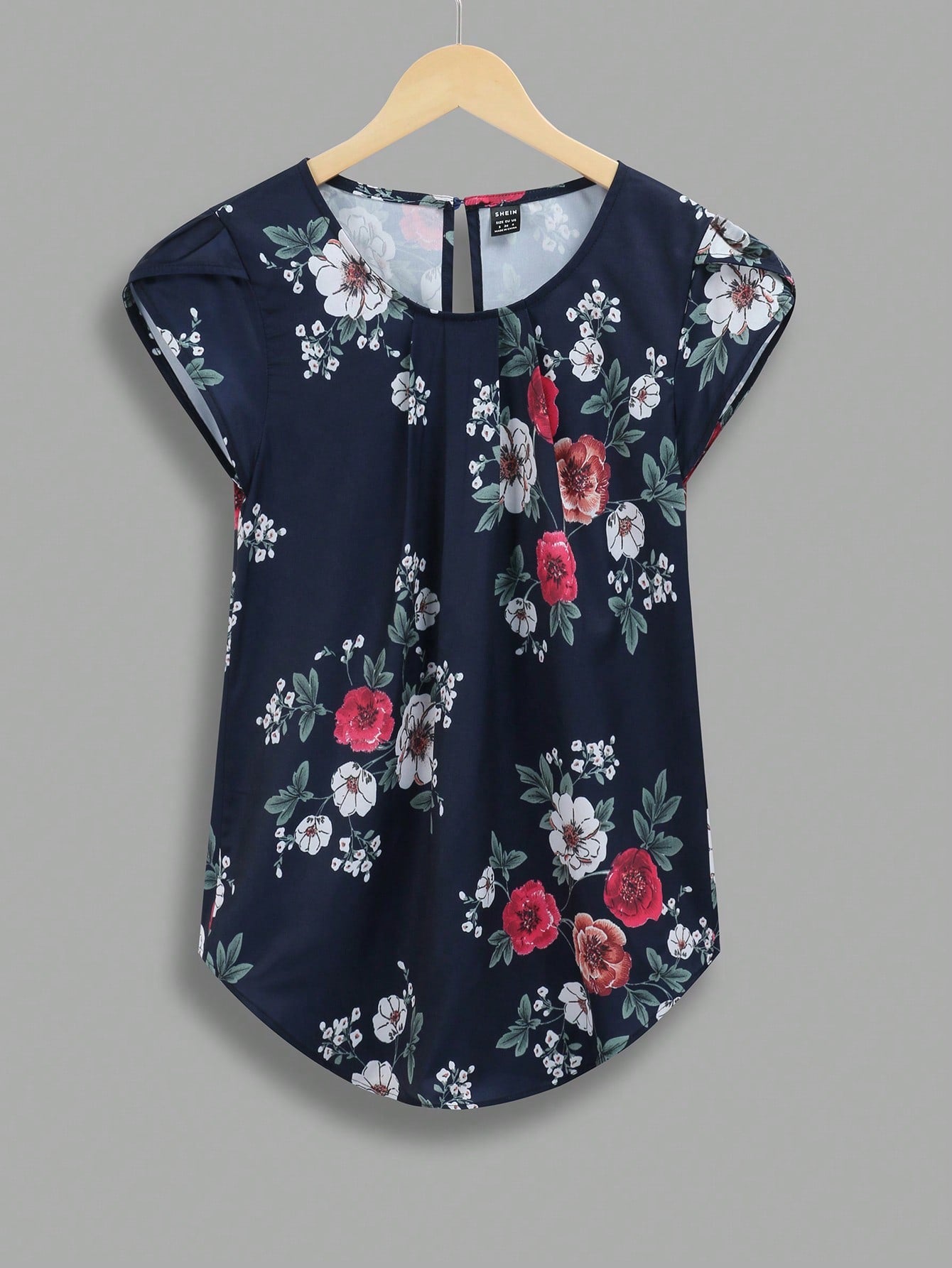 Floral Print Pleated Cap Sleeve Top