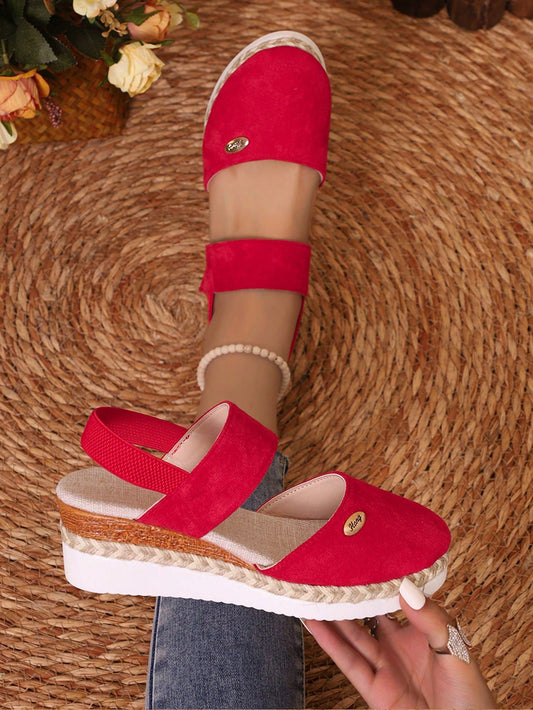 2024 Spring/Autumn New Arrival Wedge Heel Casual Roman High-Heel Shoes, Simple Fashionable Korean-Style All-Match Thick-Soled Red Shoes