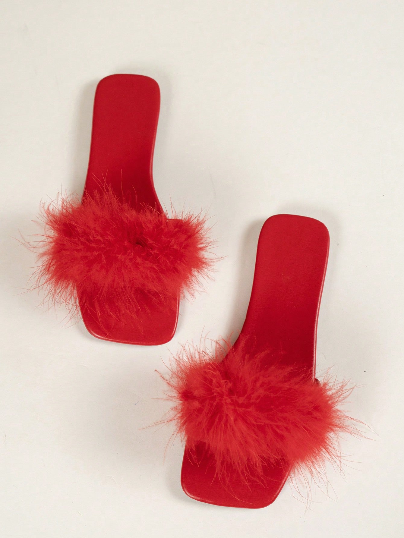 Women Summer Square Toe Flat Sandals Feather Fashion Party Slipper