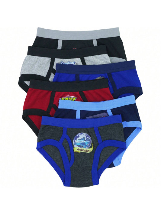 Tween Boy Pack Of 6 Cotton Graphic Print Contrast Piping Briefs