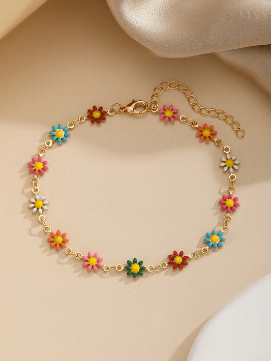 1pc Girls Summer Sweet Stylish Popular Flower Anklet Suitable For Kids Girls Party Banquet Summer Beach Vacation  Accessory Gift For Daily Wear Fine Jewelry