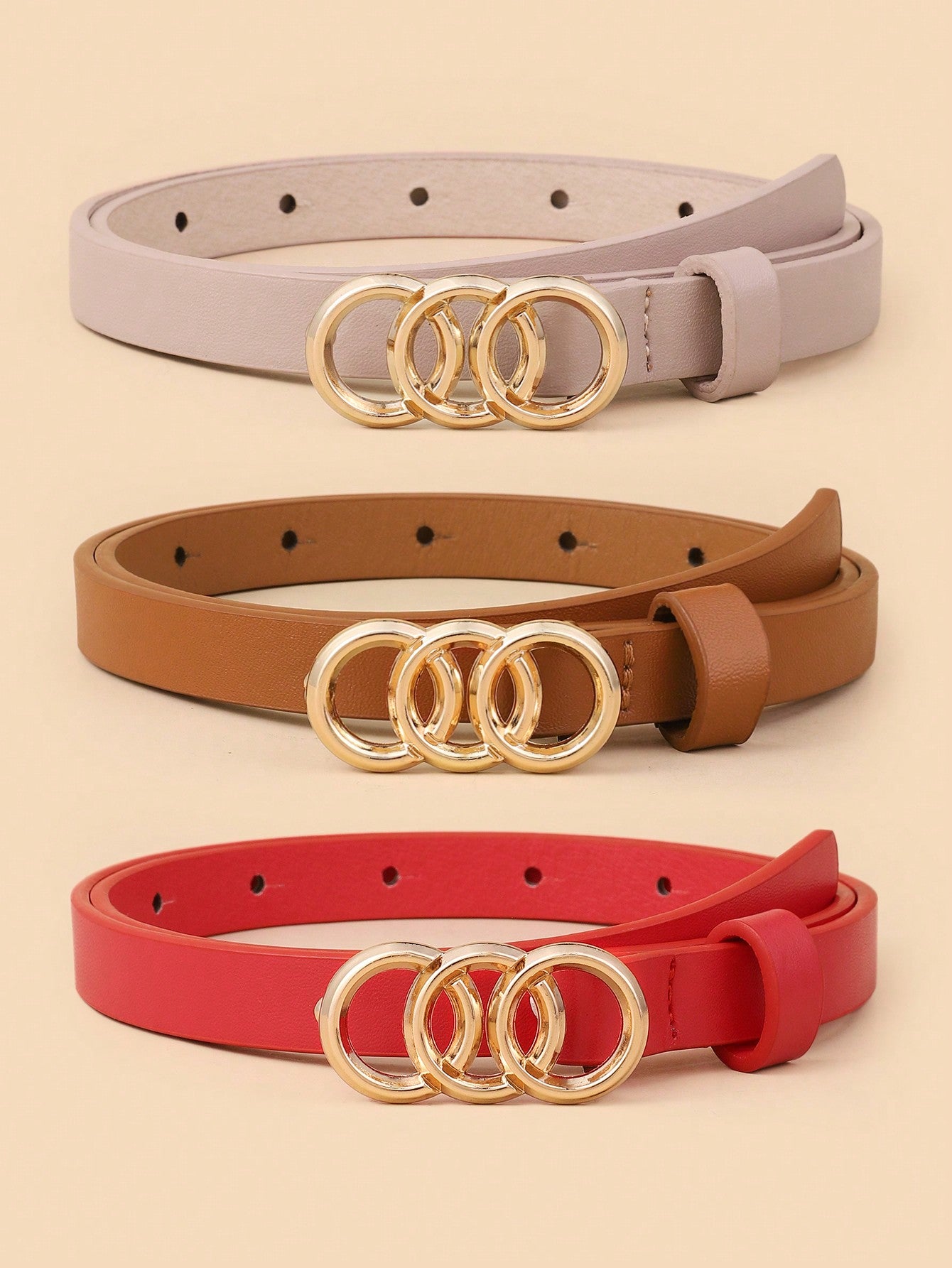 Set Of 3 Kids' Belts With Three Loop Buckle And Pu Material, Perfect For Jeans