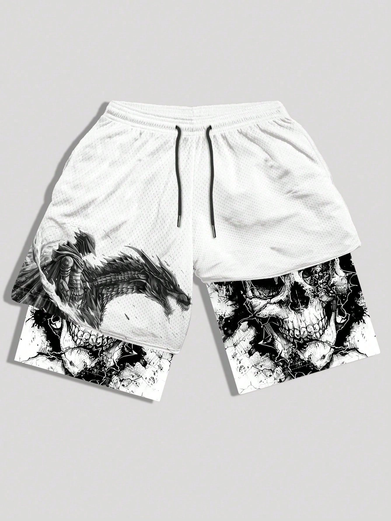 Goth Men Dragon Printed Athletic Basketball Mesh Shorts, 2 In 1, Breathable, Suitable For Daily Wear In Spring And Summer